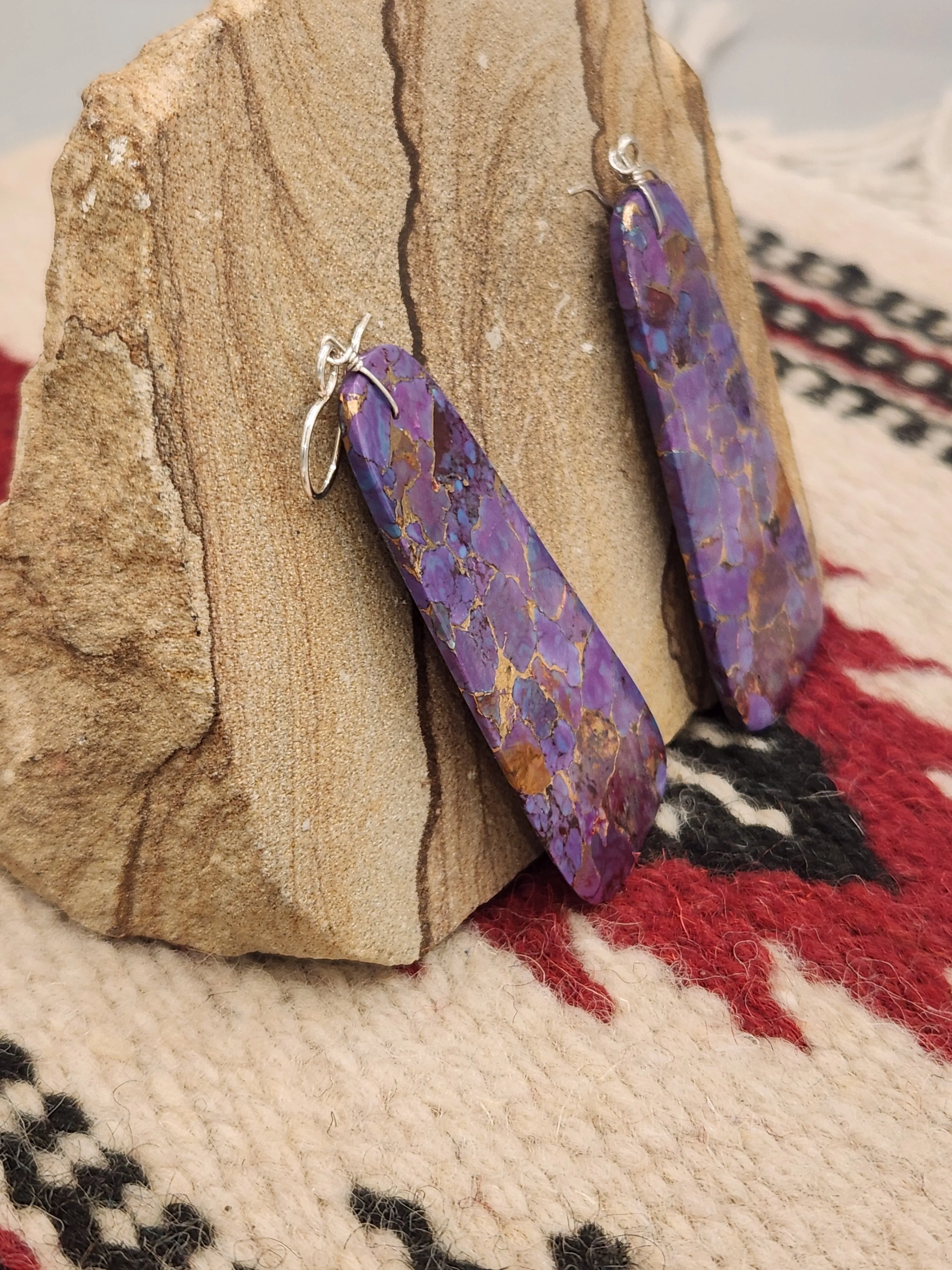 PURPLE COPPER TURQUOISE PADDLE STYLE EARRINGS - MARCELLA CASTILLO