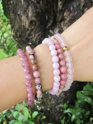 "Unconditional Love" Rose Quartz Pink Rhodonite & Hematite Bracelet Set