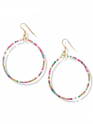 Rainbow Mix Single Seed Bead Hoop Dangle Earrings