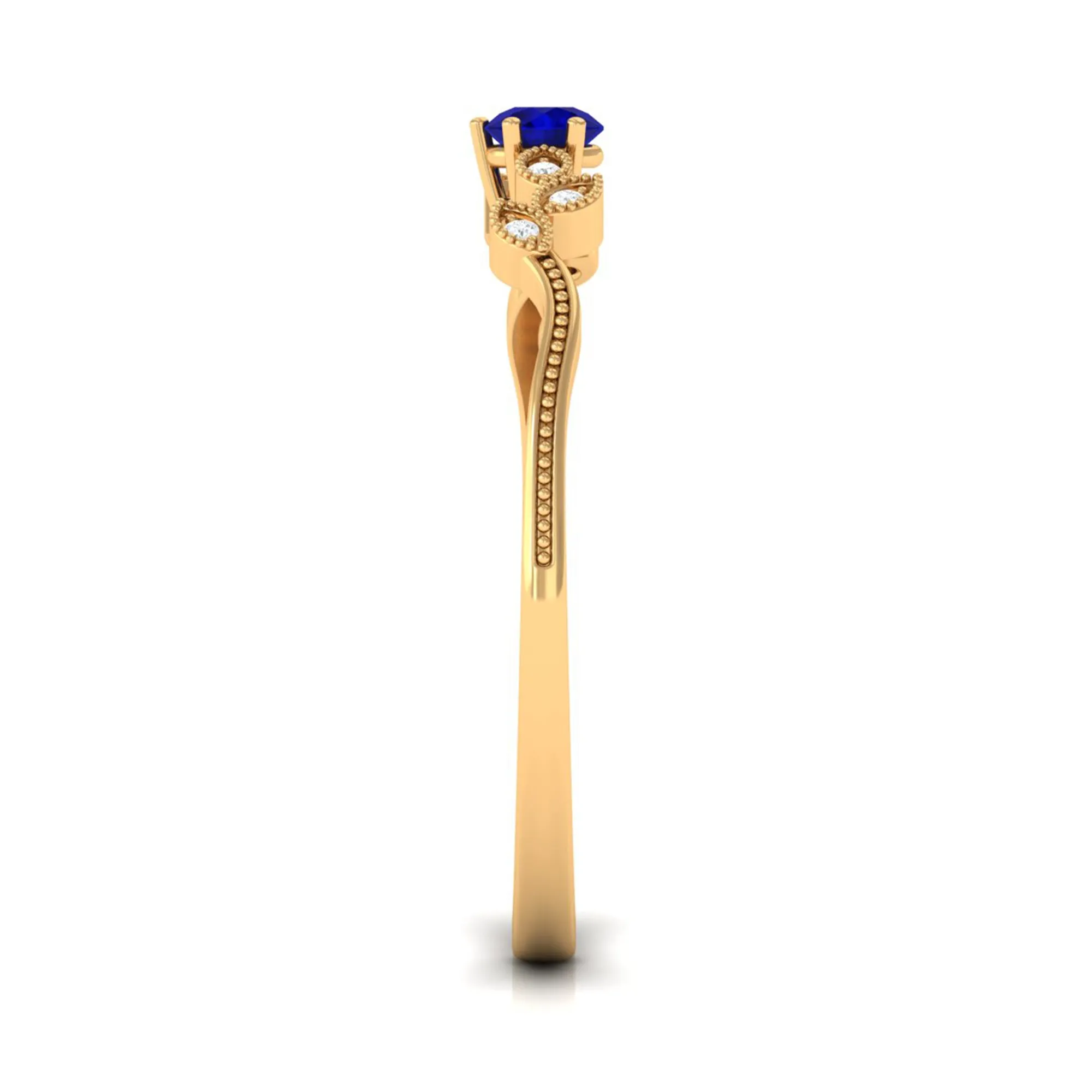 Real Blue Sapphire and Diamond Leaf Inspired Promise Ring