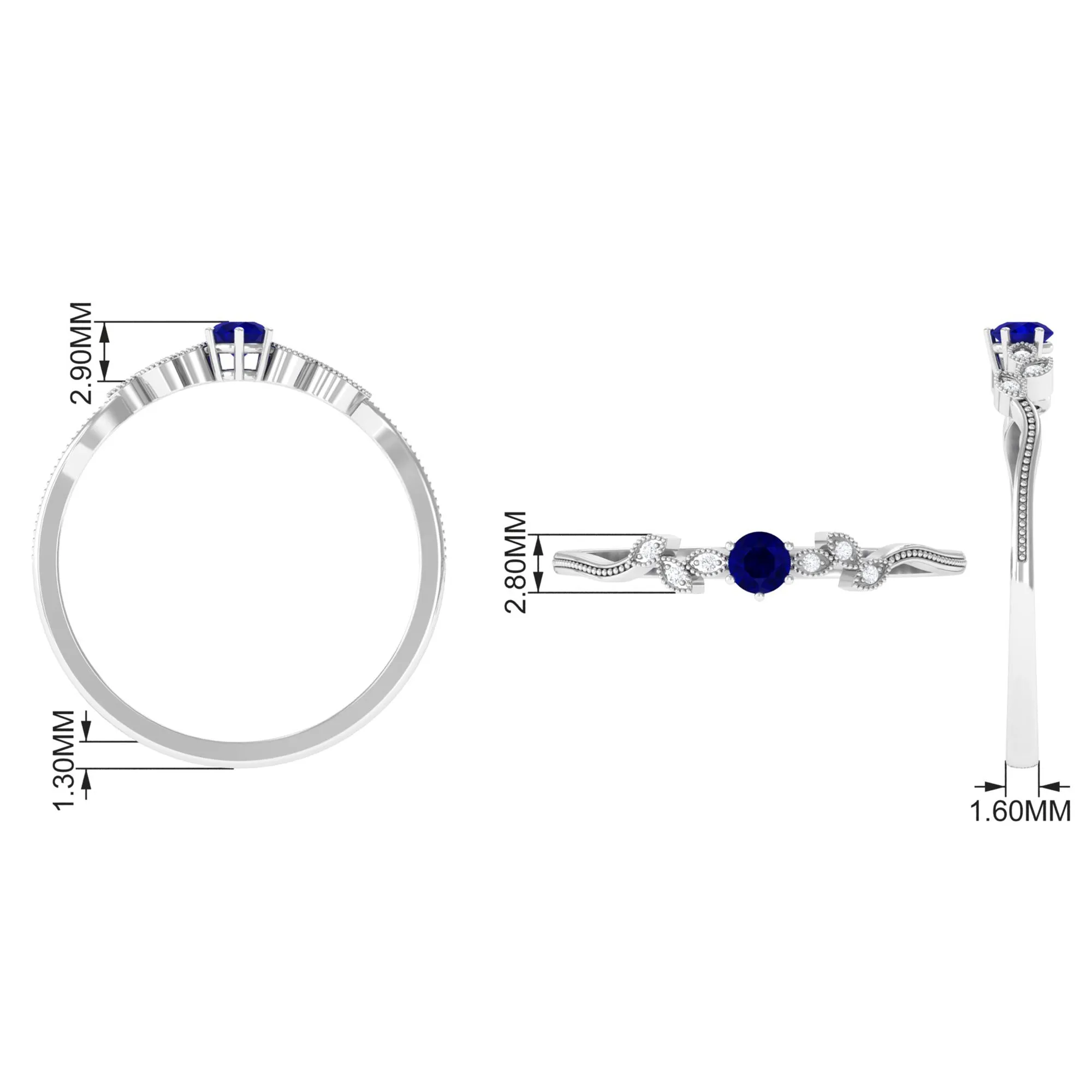 Real Blue Sapphire and Diamond Leaf Inspired Promise Ring
