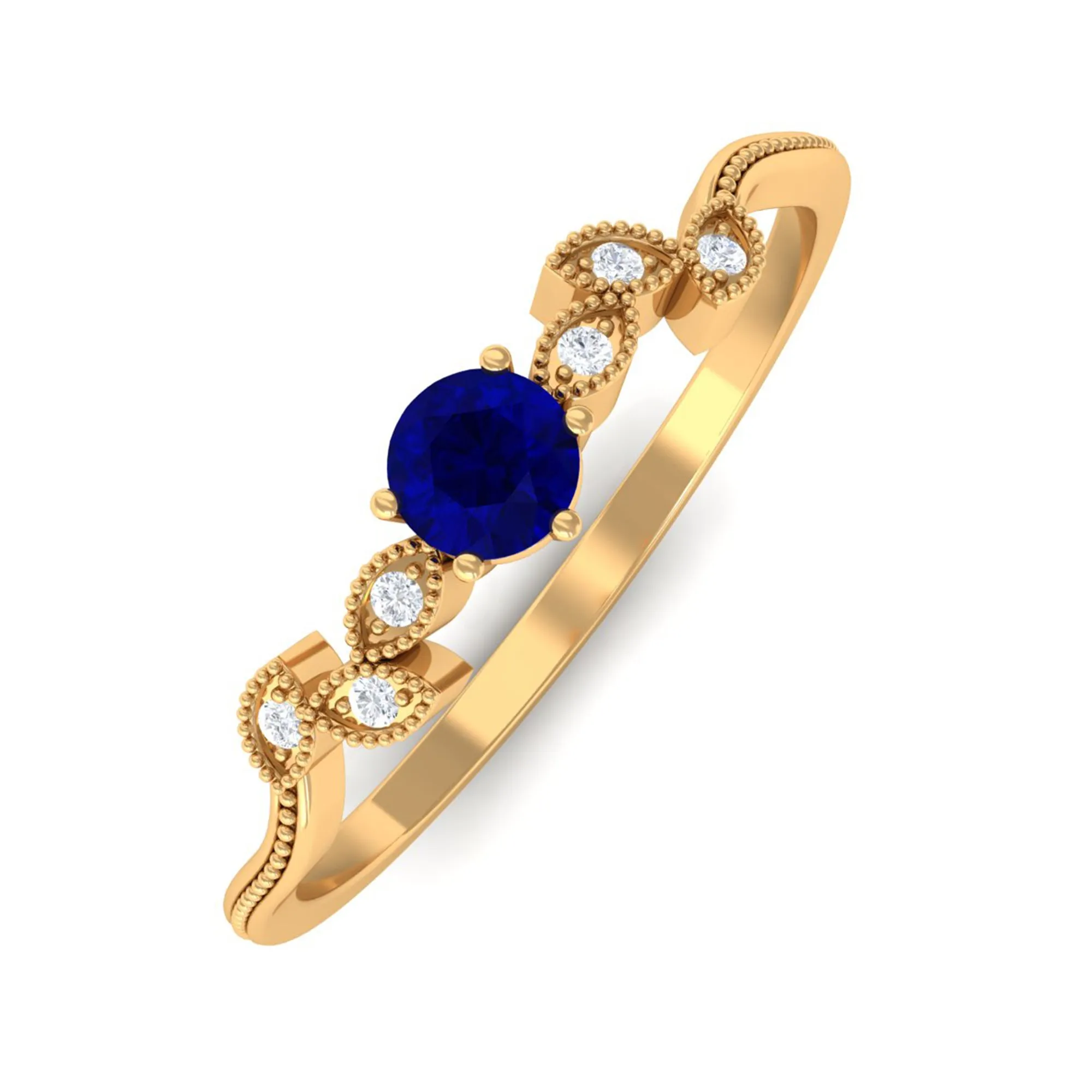 Real Blue Sapphire and Diamond Leaf Inspired Promise Ring