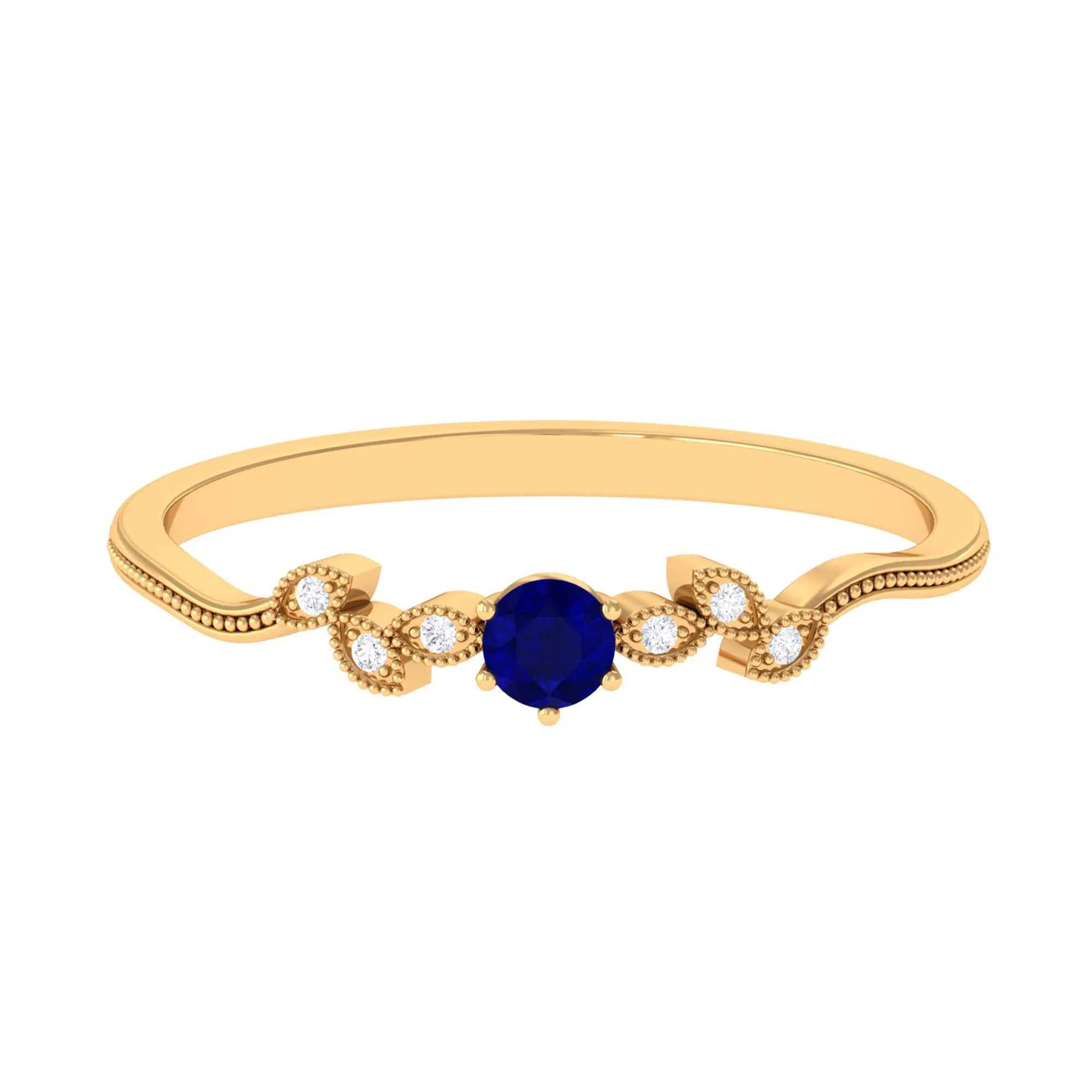 Real Blue Sapphire and Diamond Leaf Inspired Promise Ring