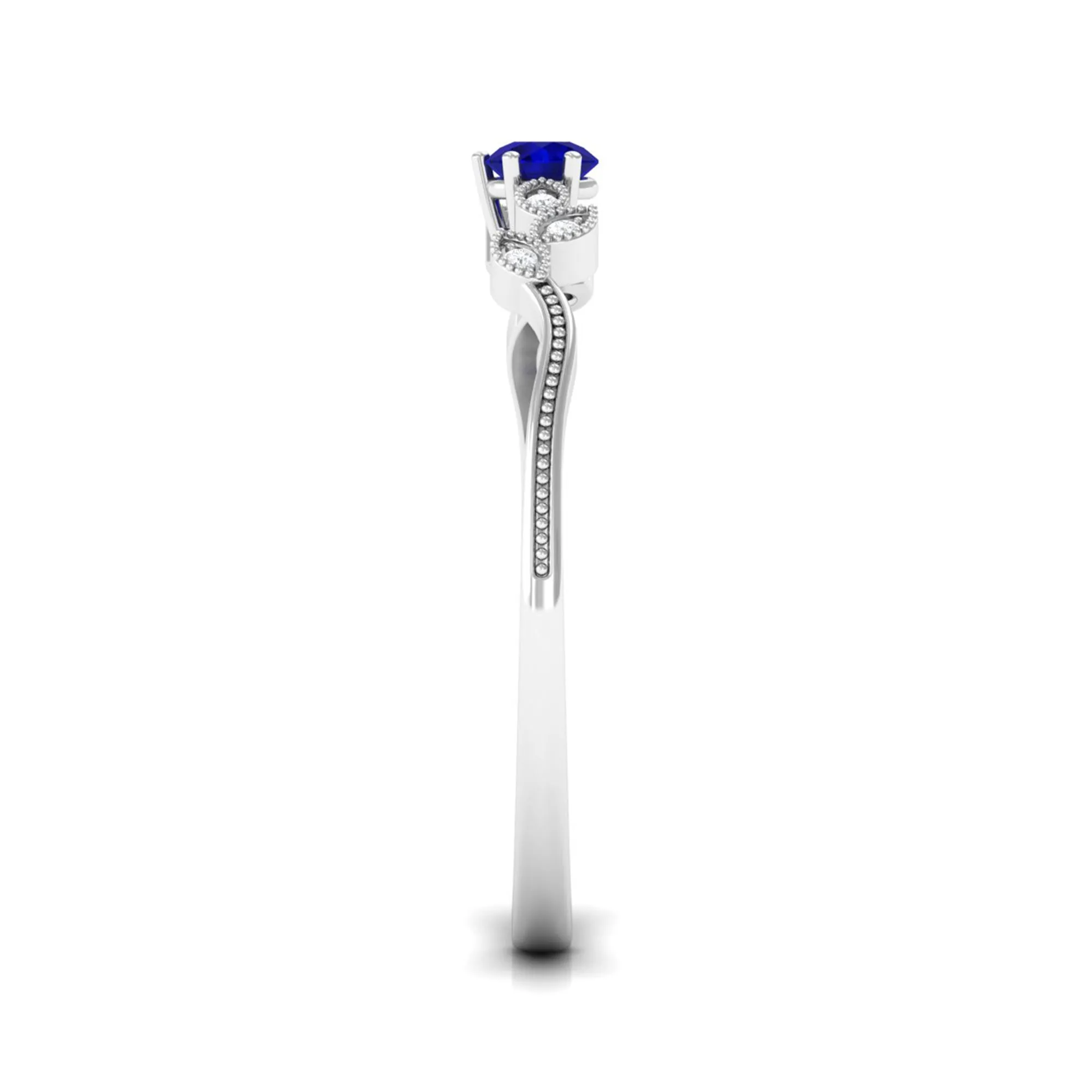 Real Blue Sapphire and Diamond Leaf Inspired Promise Ring