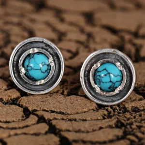 Reconstituted Turquoise Sterling Silver Round Stud Earrings - Tranquility Circle | NOVICA