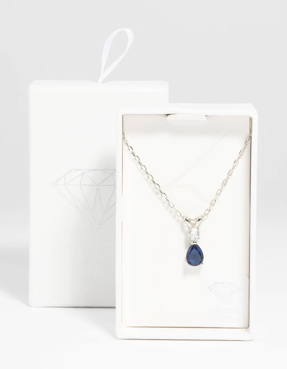 Rhodium Diamond Simulant Sapphire Necklace