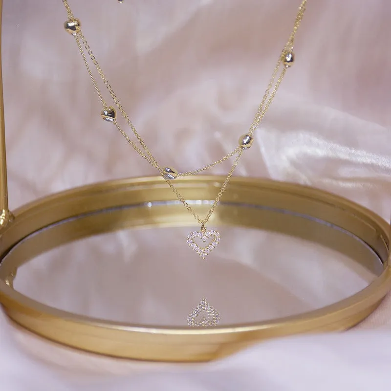 Romantic Gold Plated Double Layer Heart Chain Pendant Necklaces
