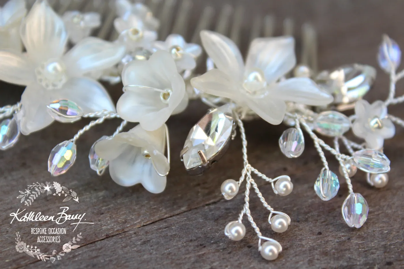 Rose gold Natalia Floral Spray Crystal, Pearl & Rhinestone Comb - Color options available