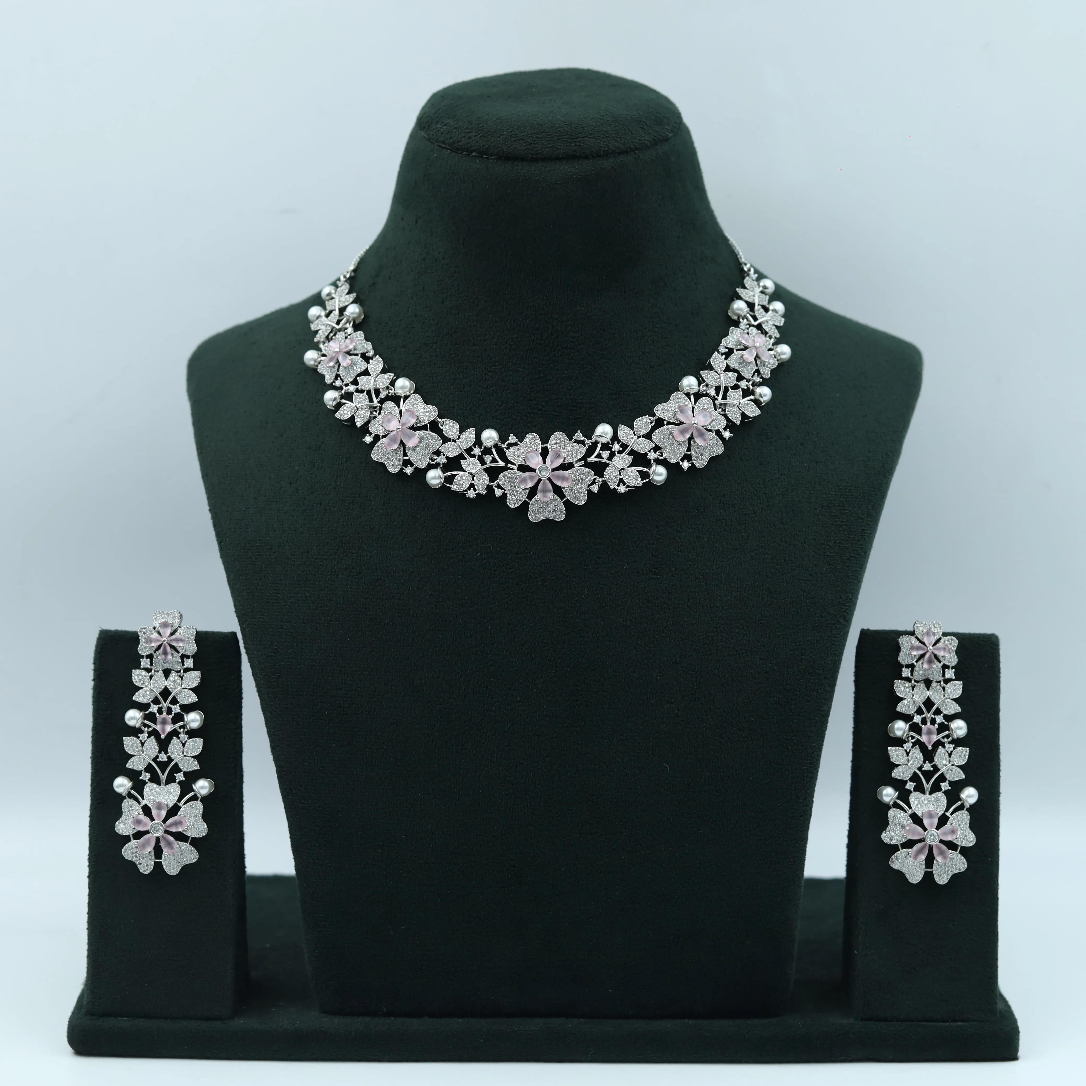 Round Neck Zircon/AD Necklace Set 10608-68