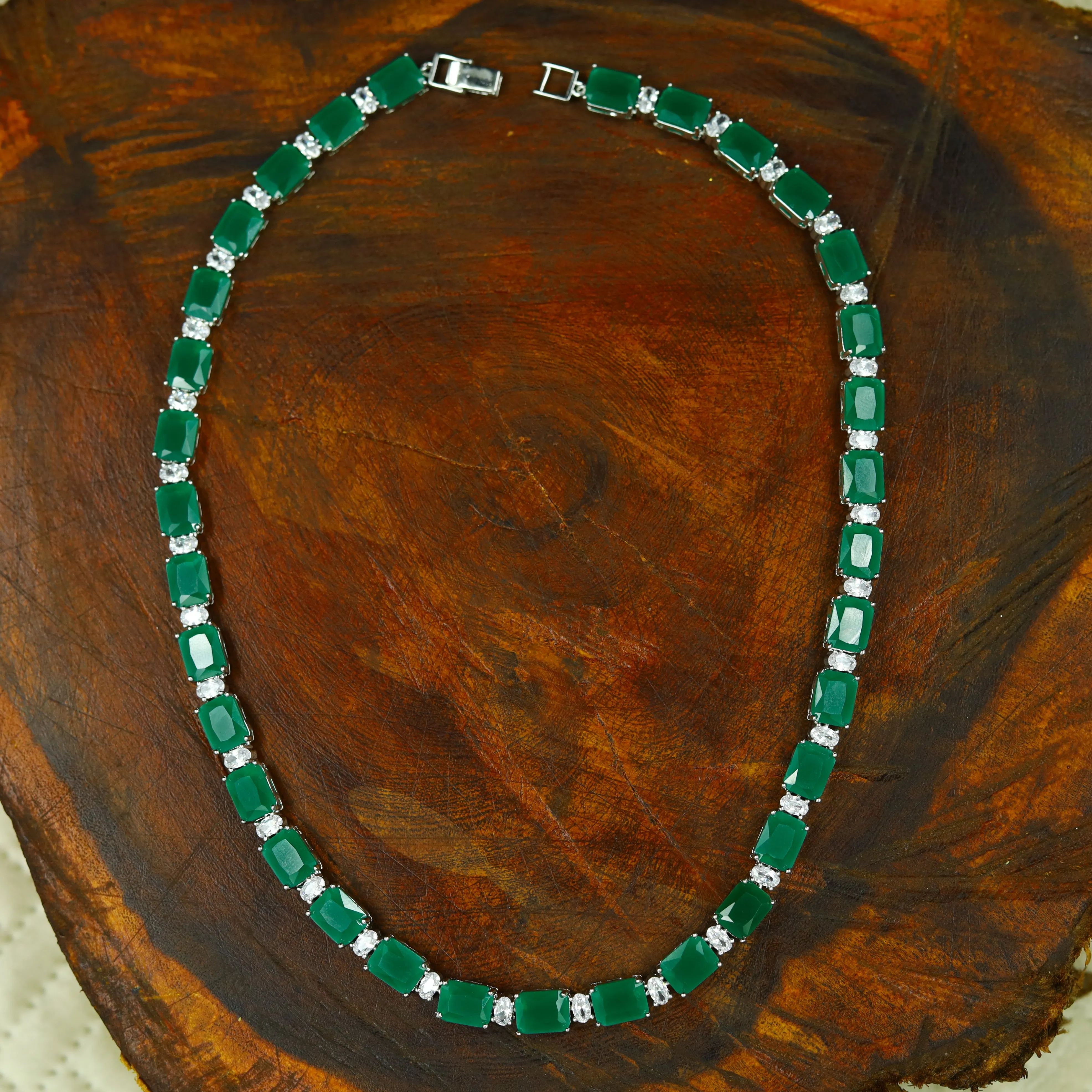 Round Neck Zircon/AD Necklace Set 12536-28