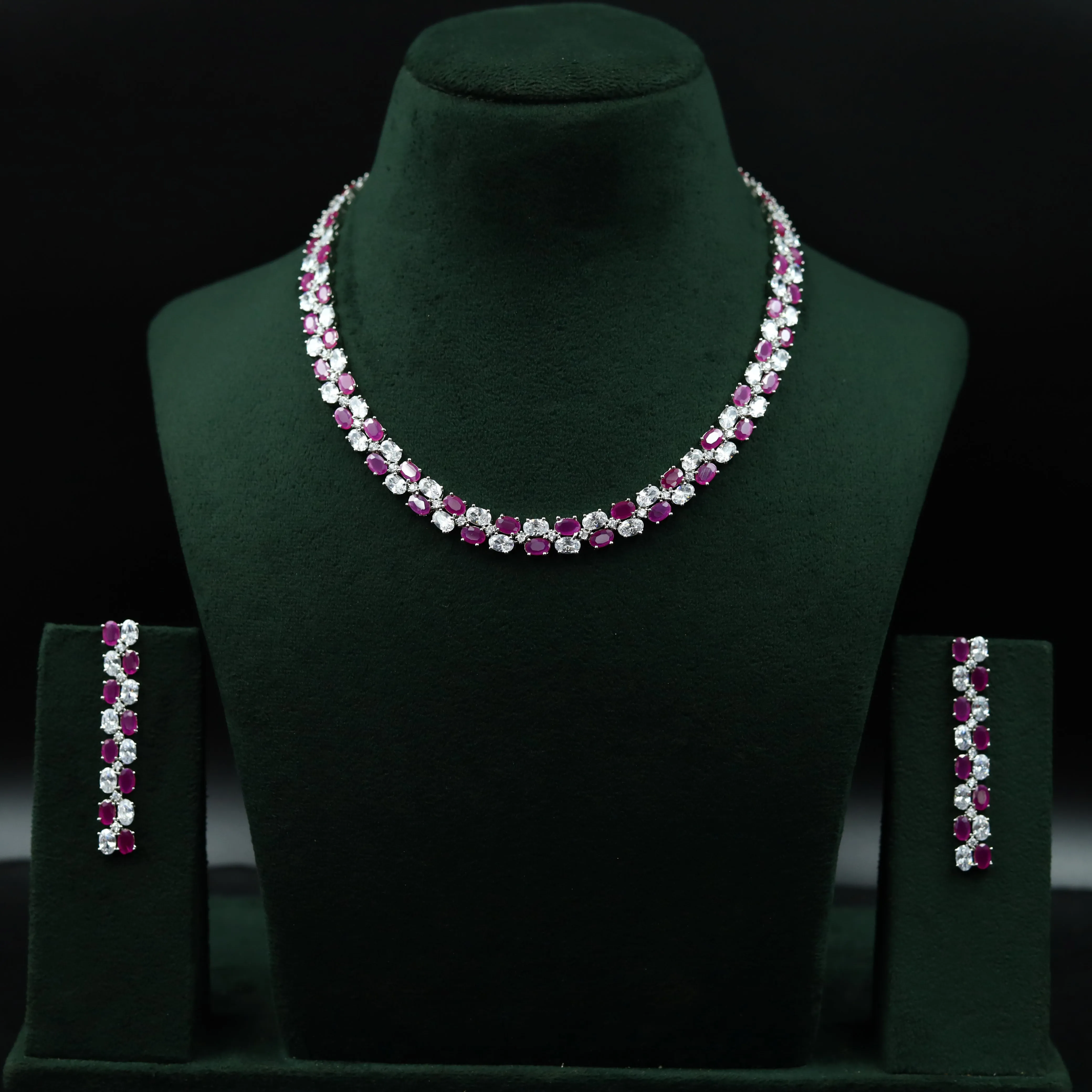 Round Neck Zircon/AD Necklace Set 12537-28