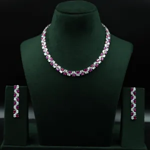 Round Neck Zircon/AD Necklace Set 12537-28