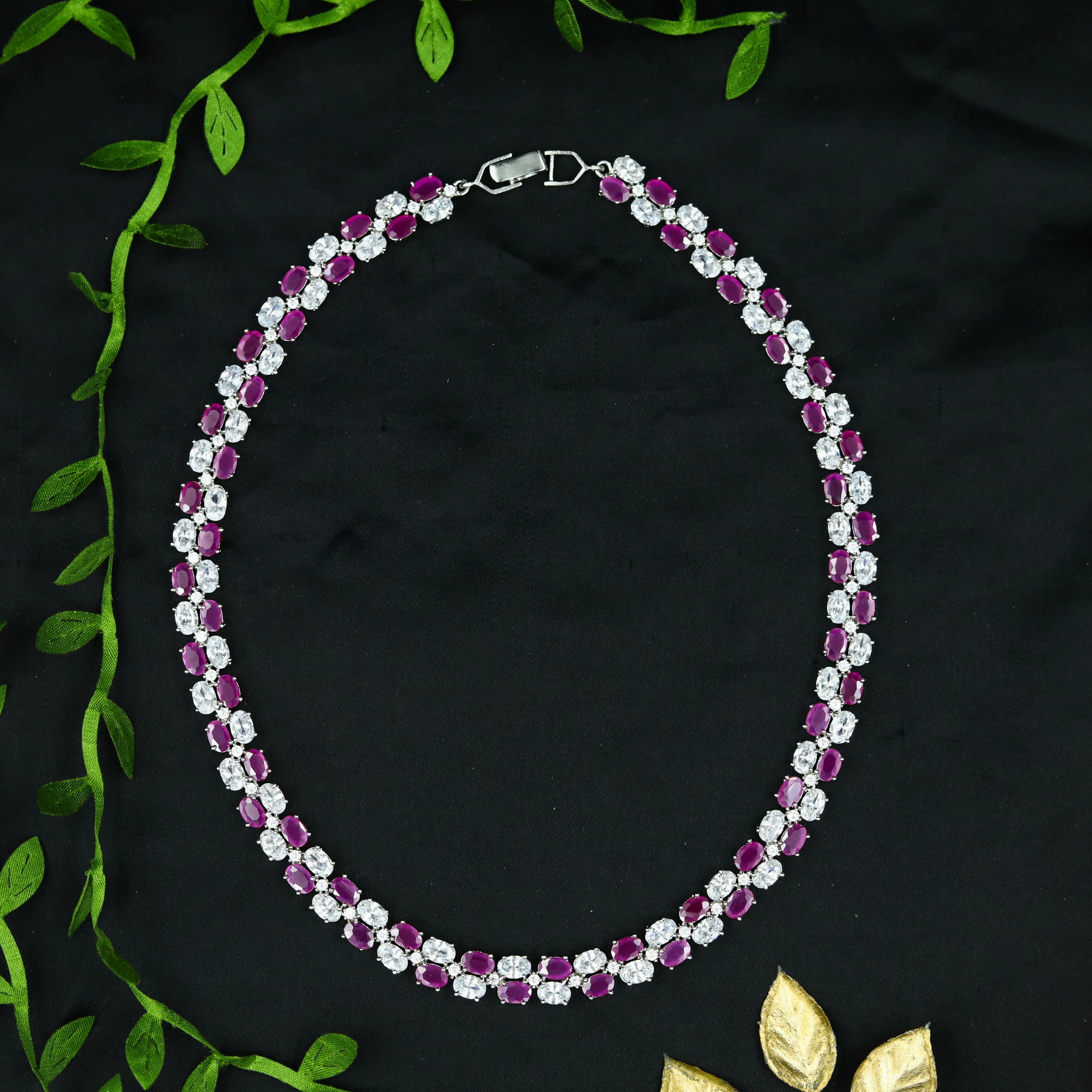 Round Neck Zircon/AD Necklace Set 12537-28