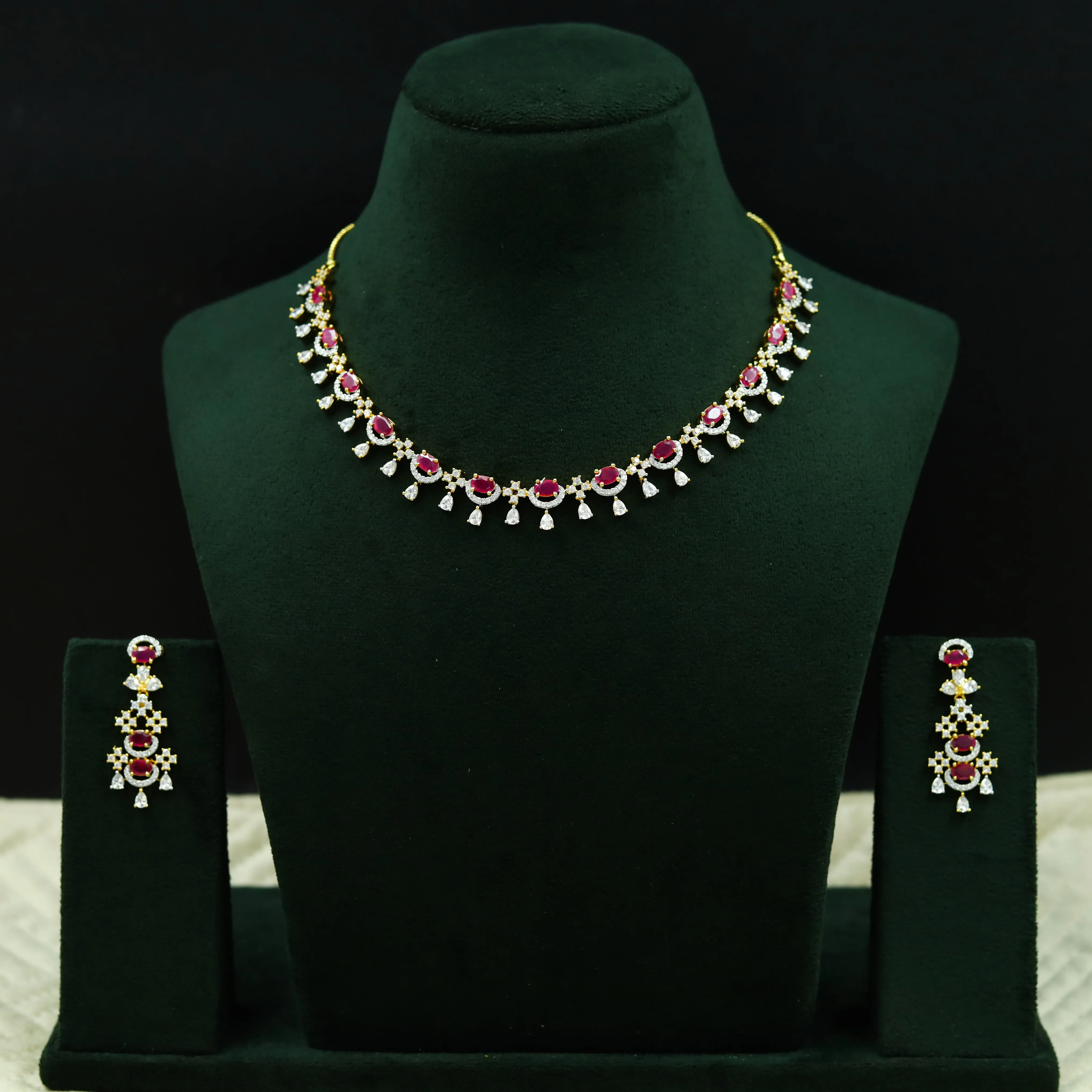 Round Neck Zircon/AD Necklace Set 12767-68