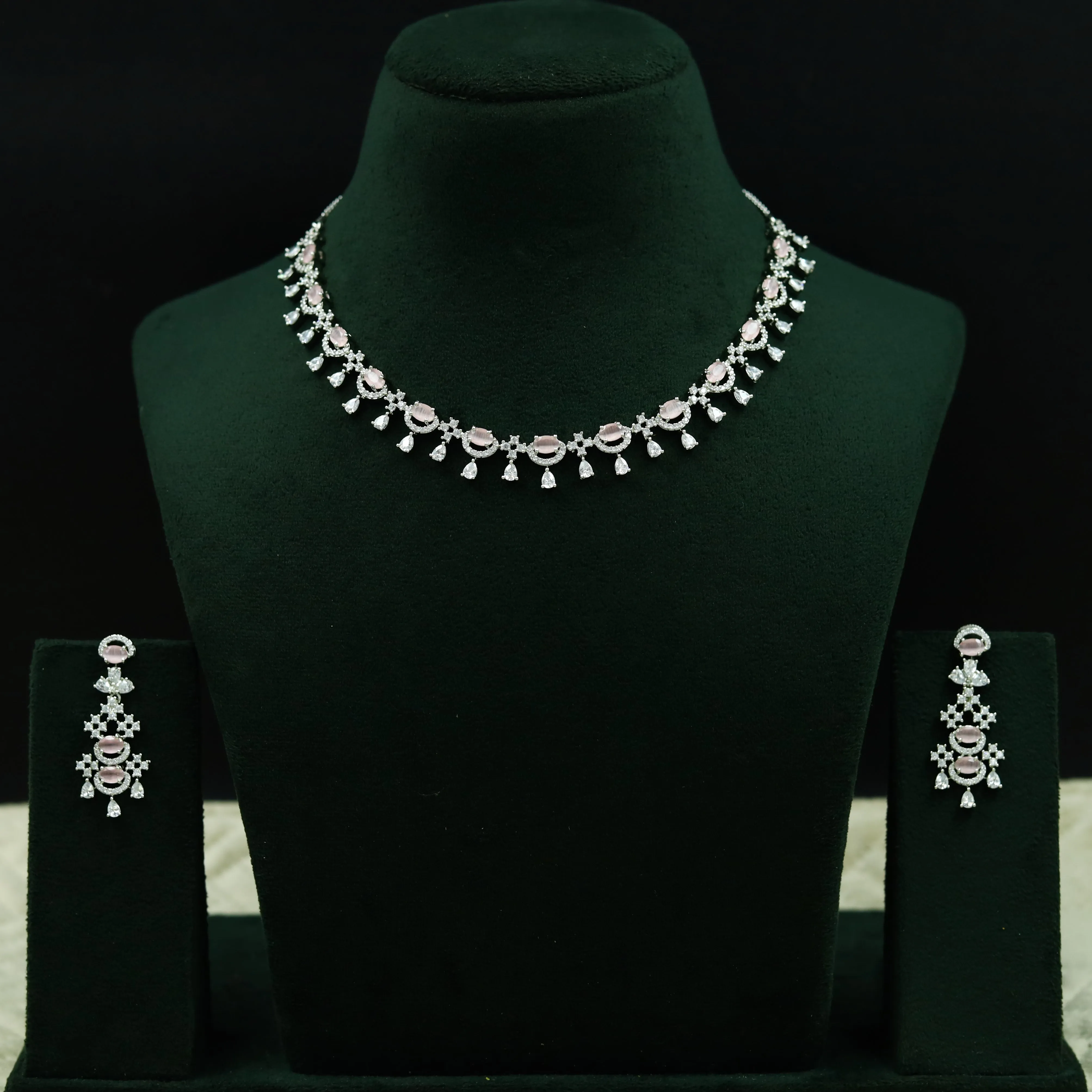 Round Neck Zircon/AD Necklace Set 12767-68