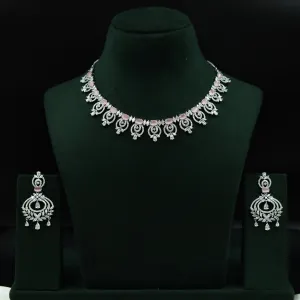 Round Neck Zircon/AD Necklace Set 12770-68