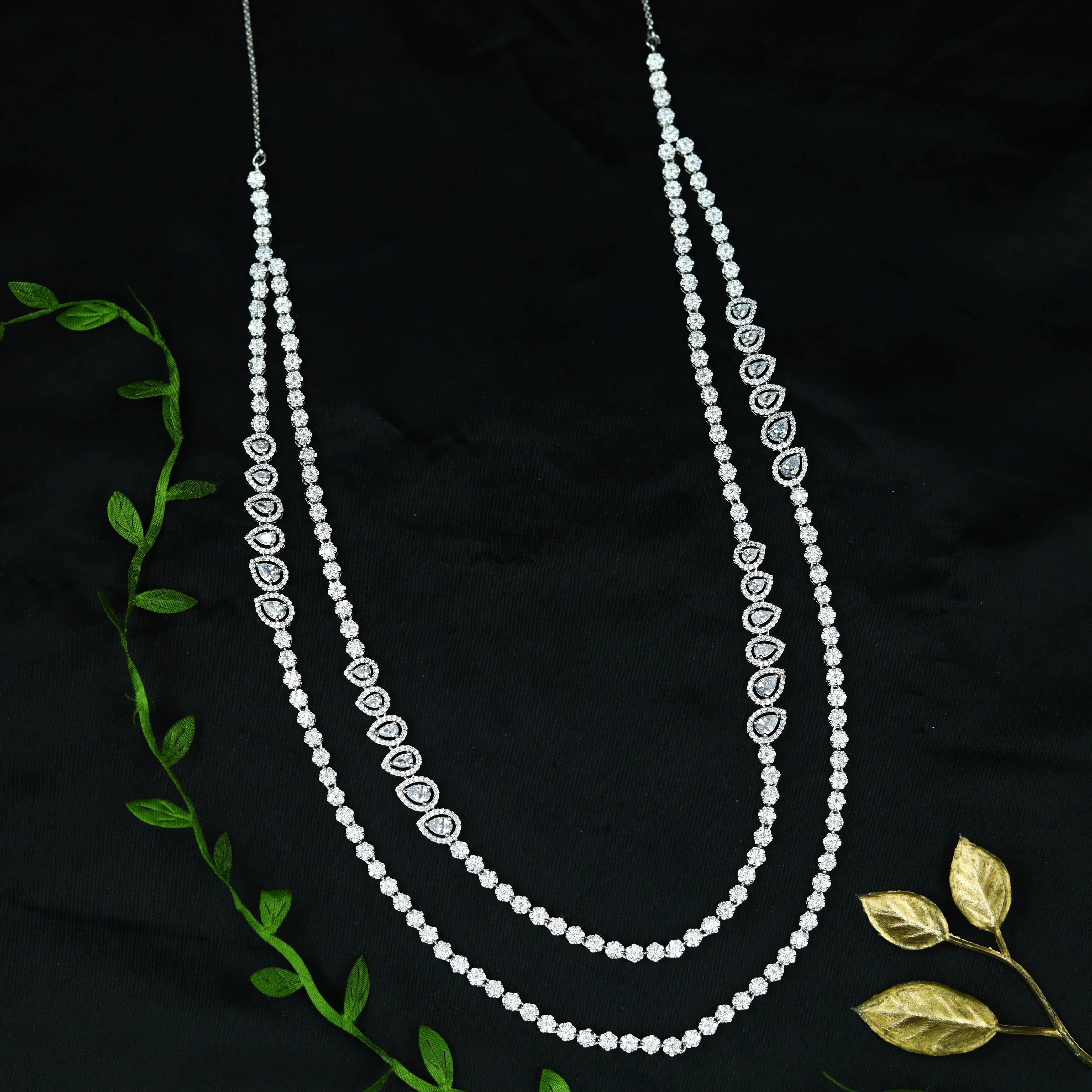Round Neck Zircon/AD Necklace Set 12977-34
