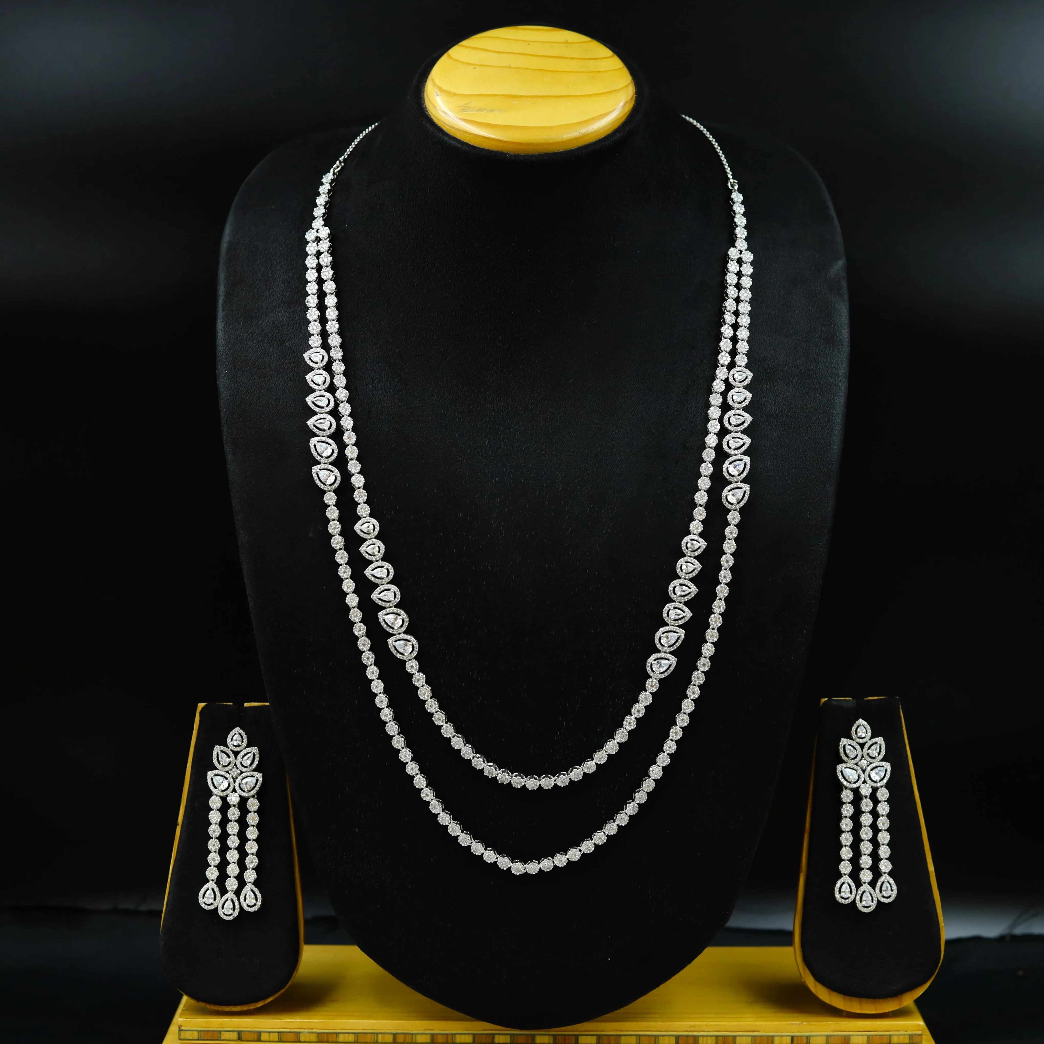 Round Neck Zircon/AD Necklace Set 12977-34