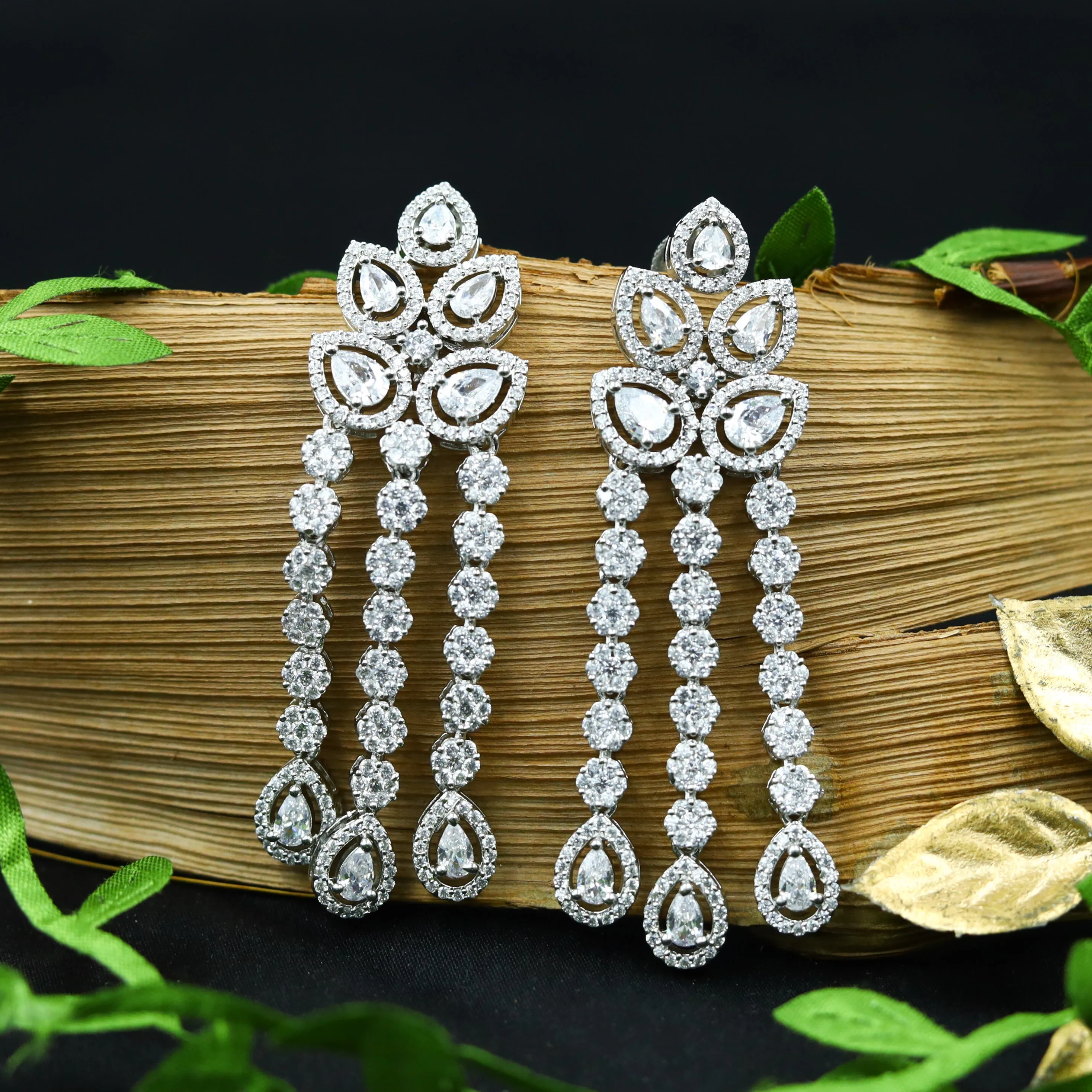 Round Neck Zircon/AD Necklace Set 12977-34