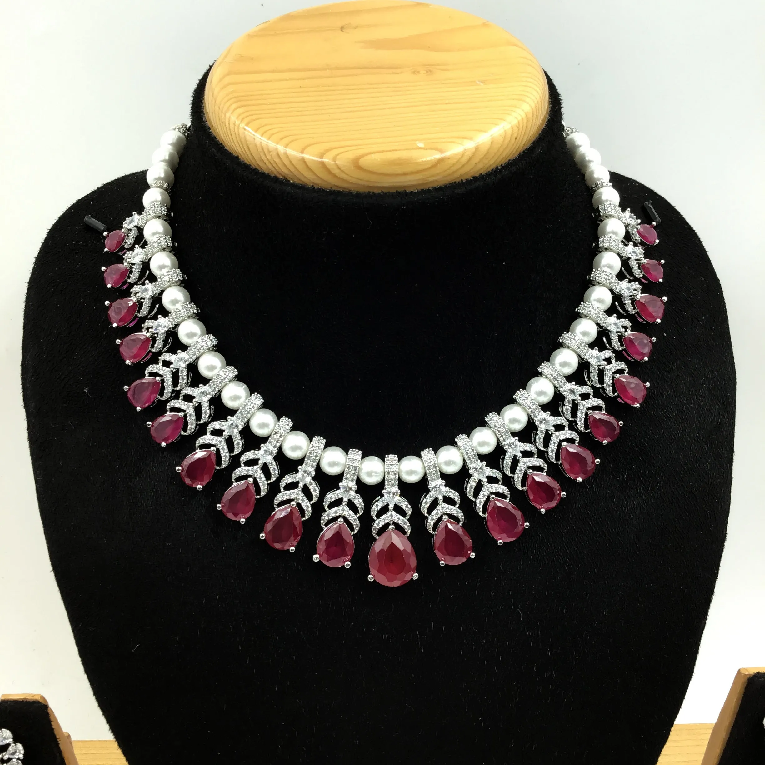 Round Neck Zircon/AD Necklace Set 16558-69