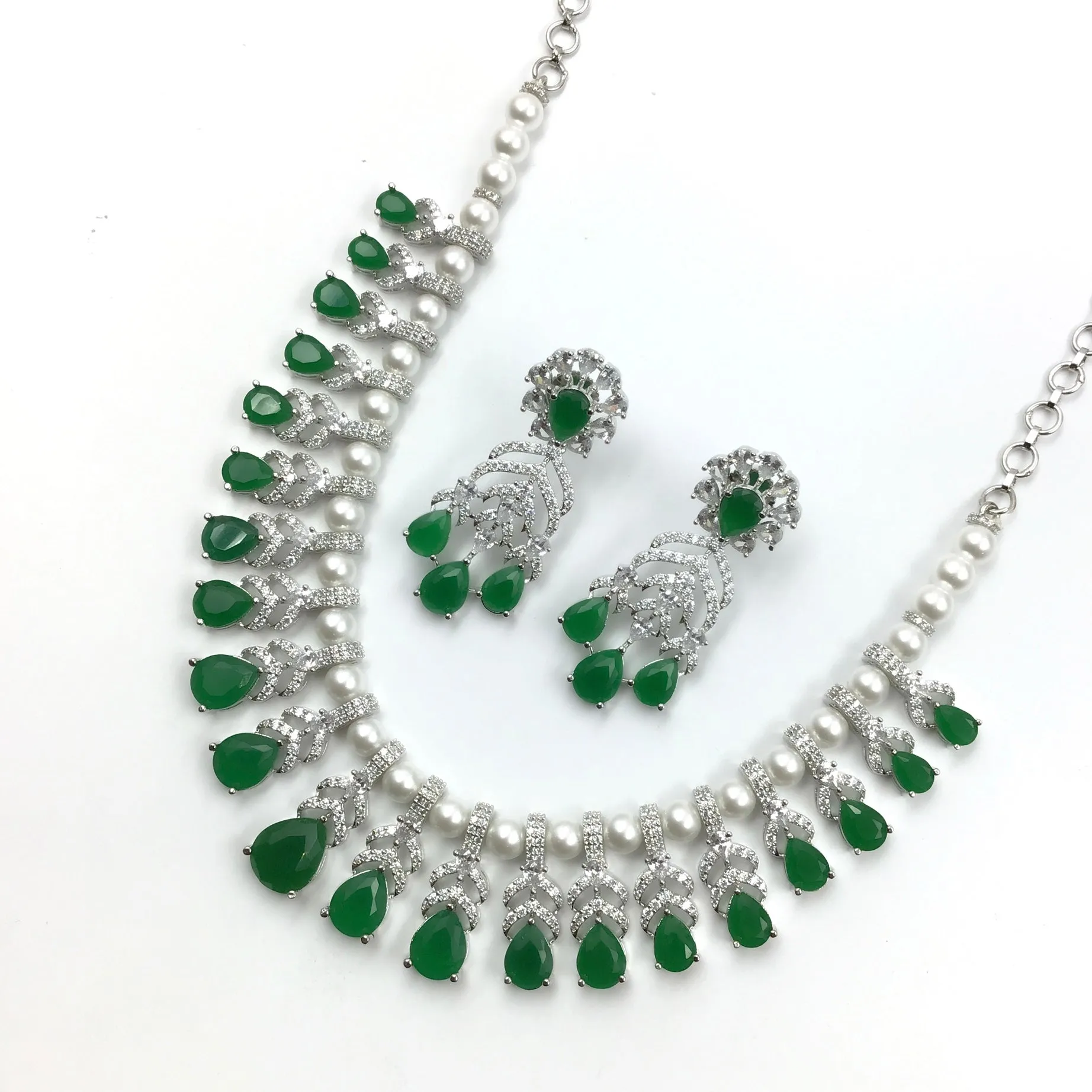 Round Neck Zircon/AD Necklace Set 16558-69