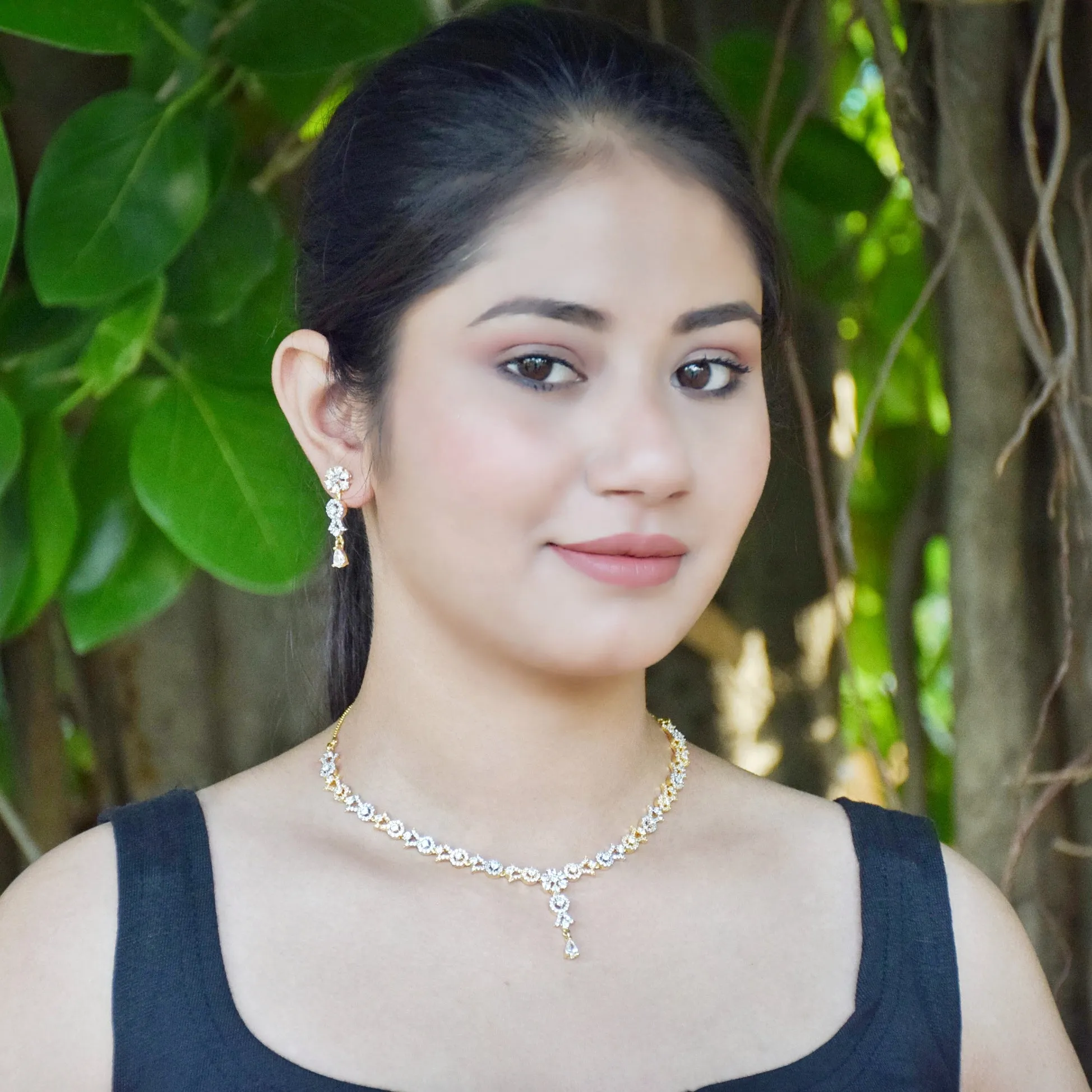 Round Neck Zircon/AD Necklace Set 3171-11