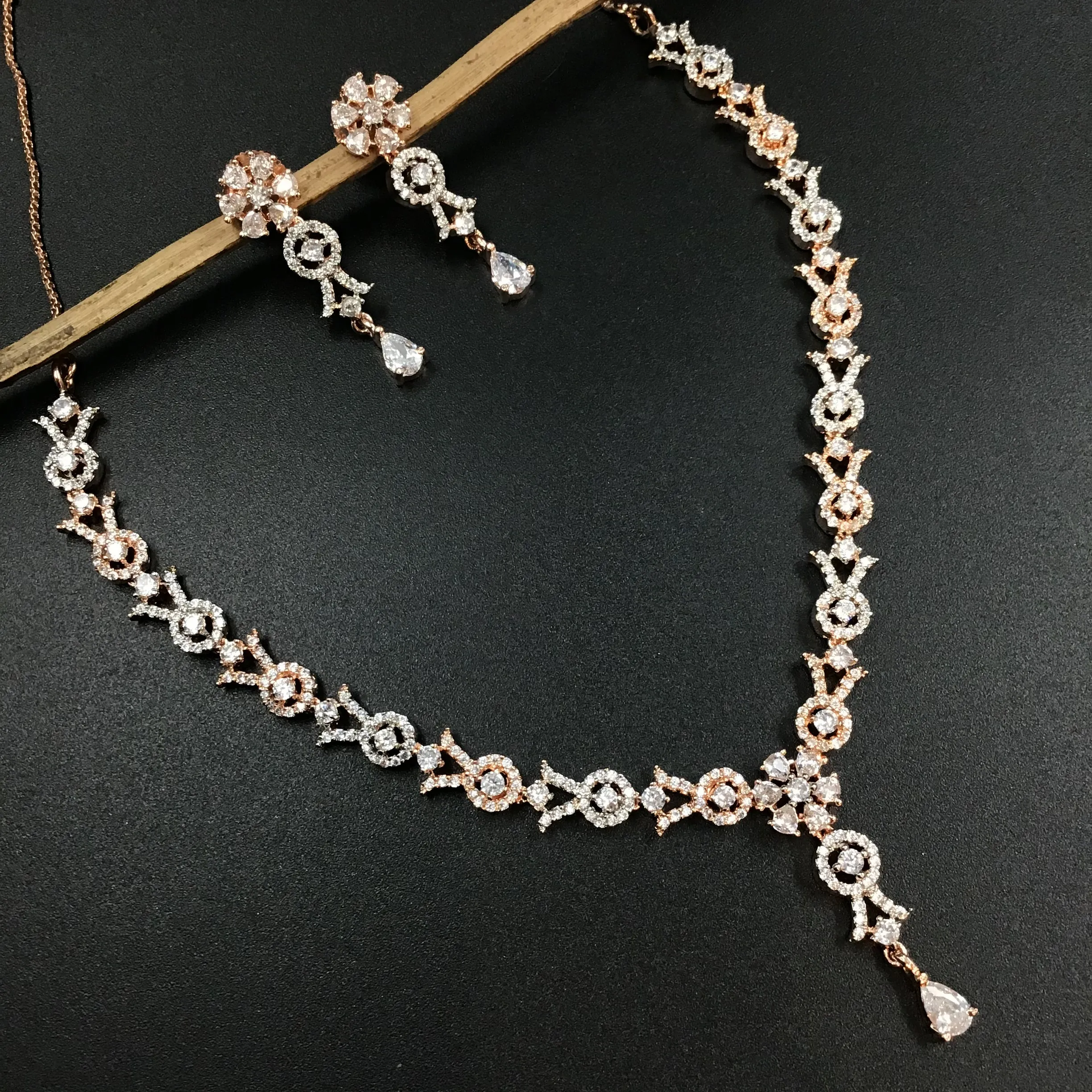 Round Neck Zircon/AD Necklace Set 3171-11