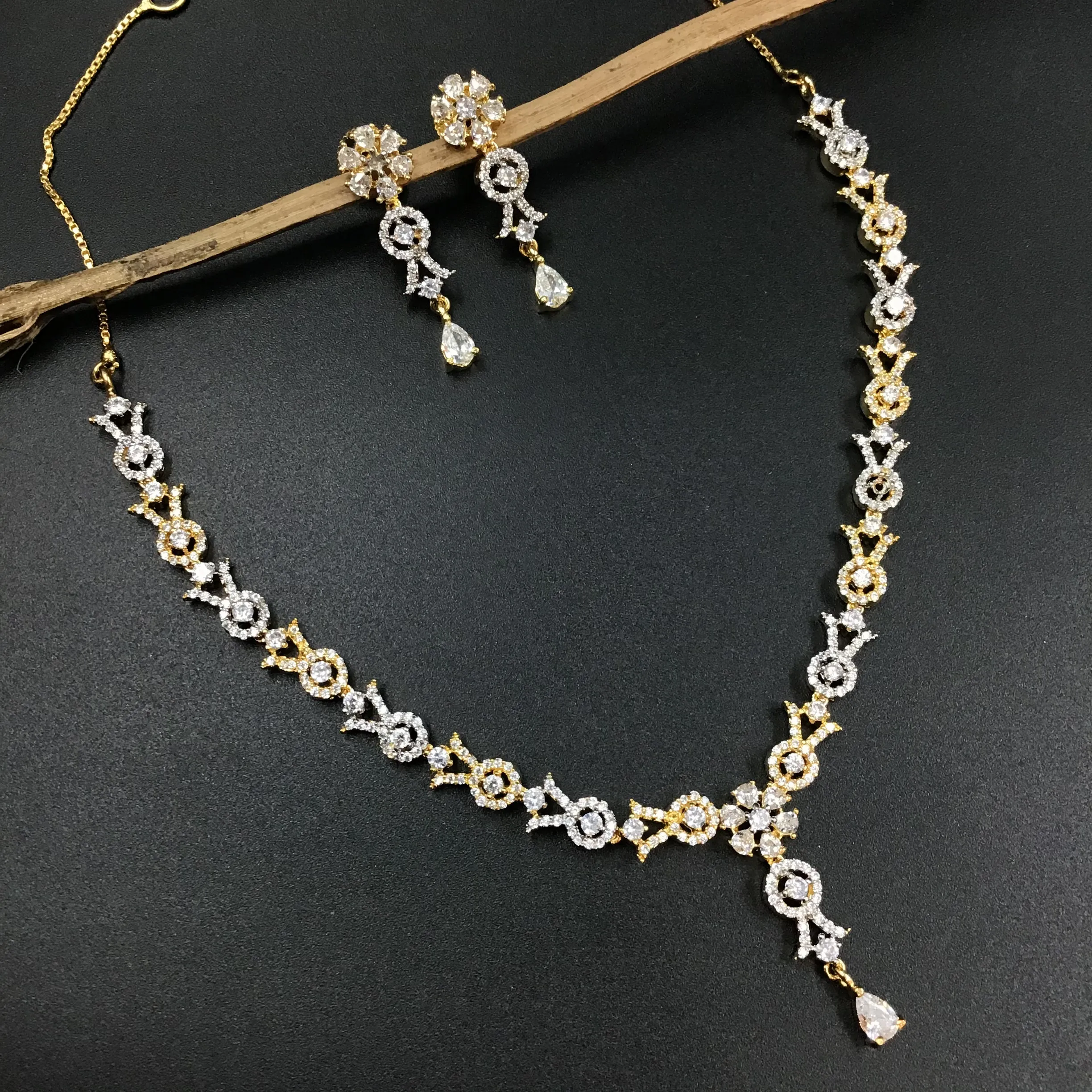 Round Neck Zircon/AD Necklace Set 3171-11