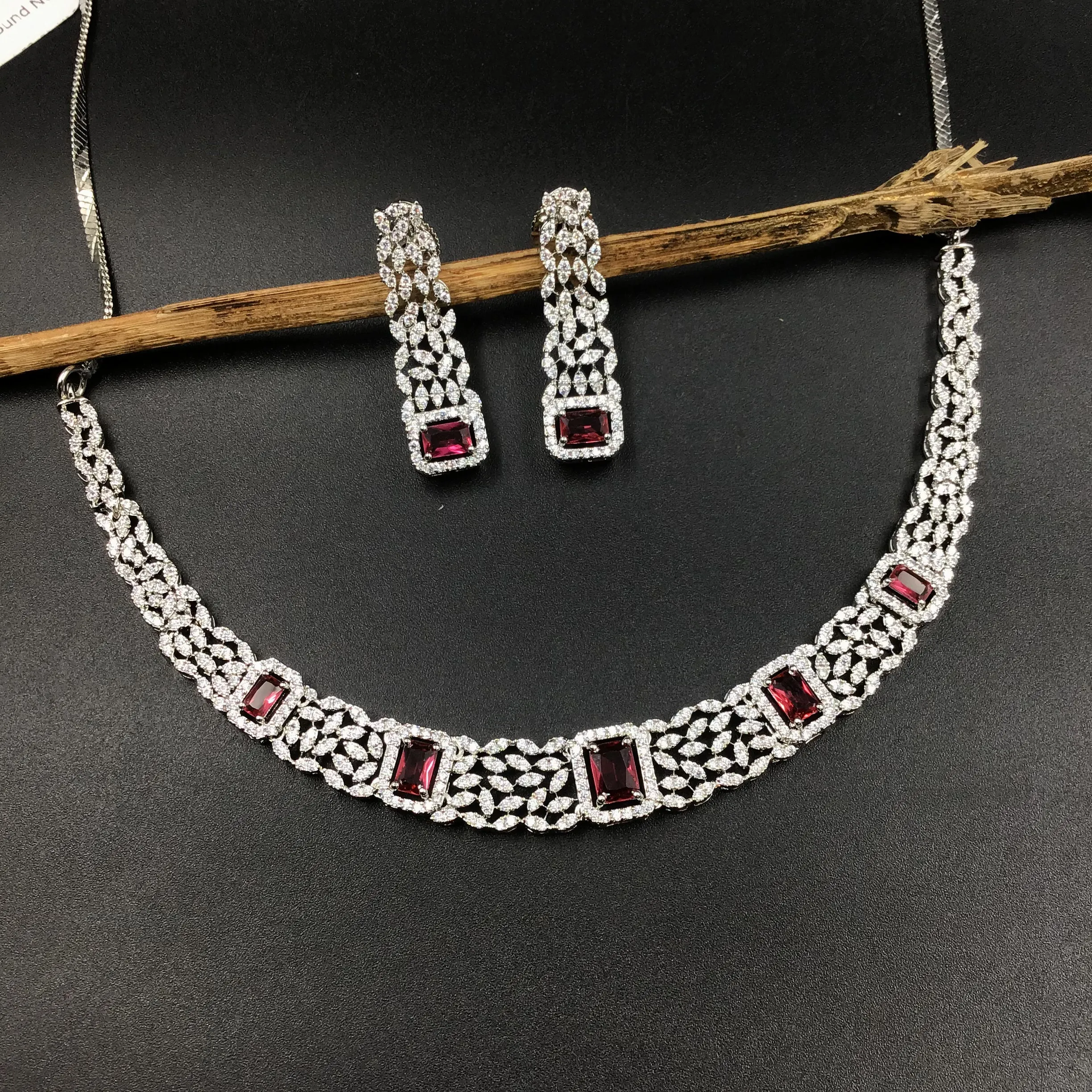 Round Neck Zircon/AD Necklace Set 5934-69