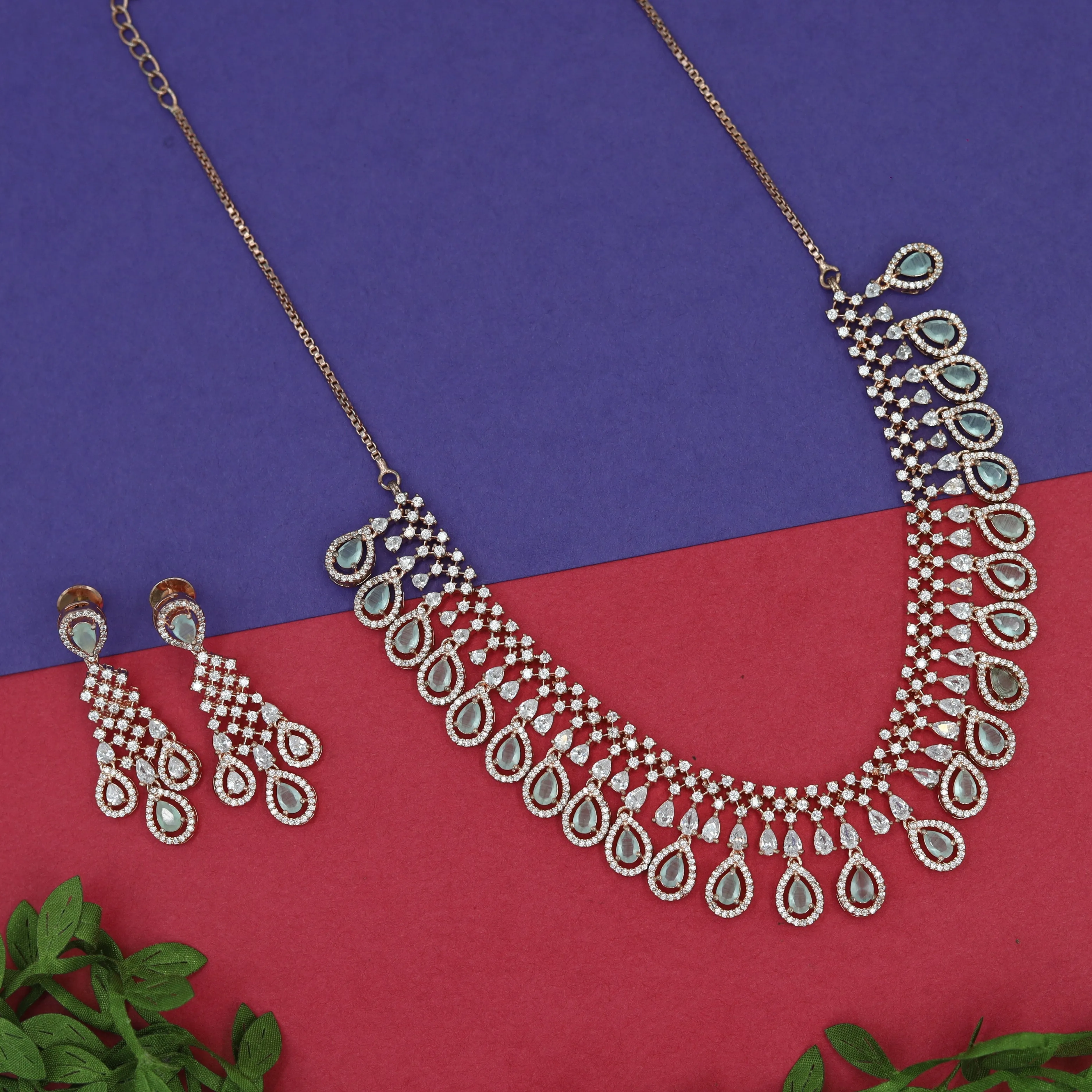 Round Neck Zircon/AD Necklace Set 6197-08