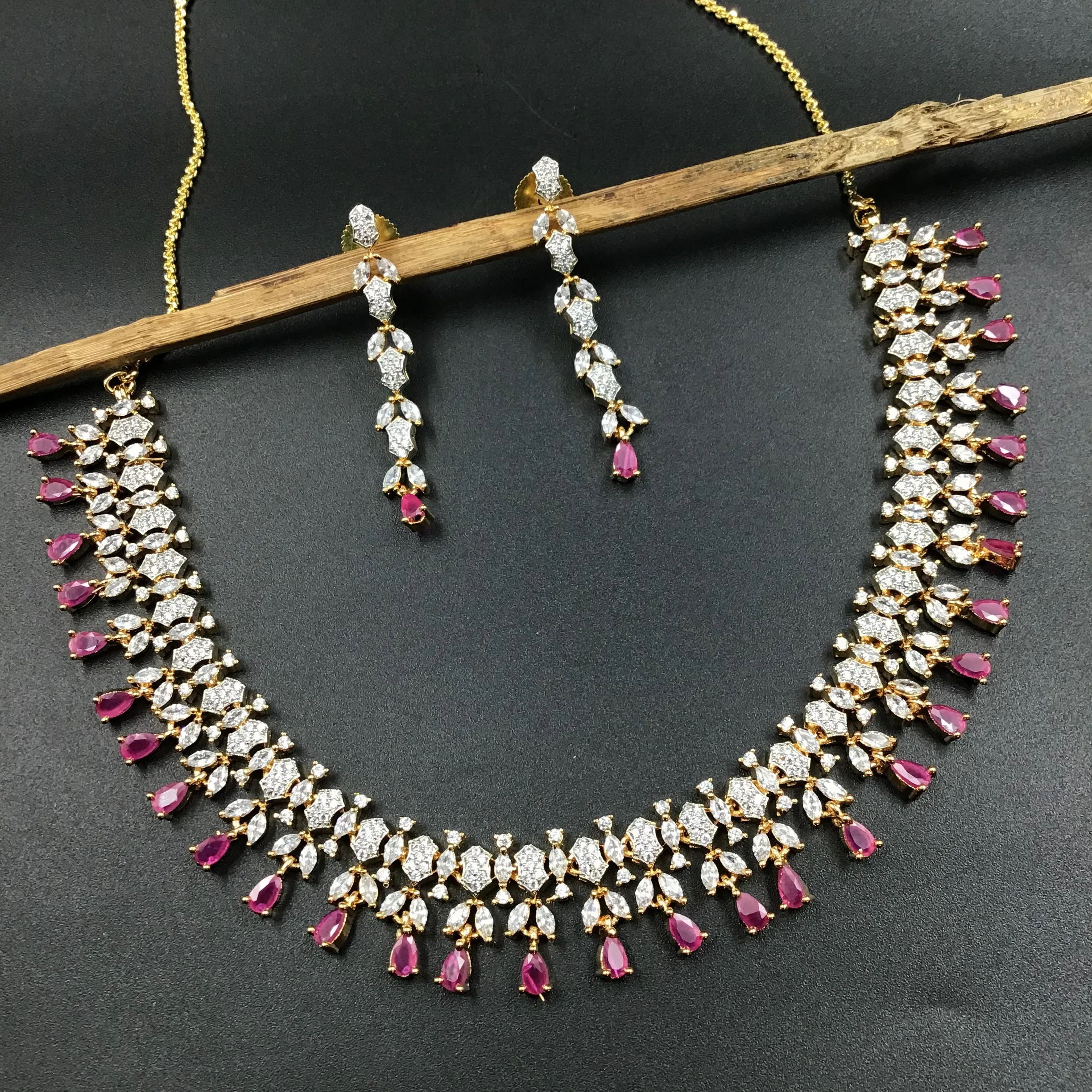 Round Neck Zircon/AD Necklace Set 7327-68
