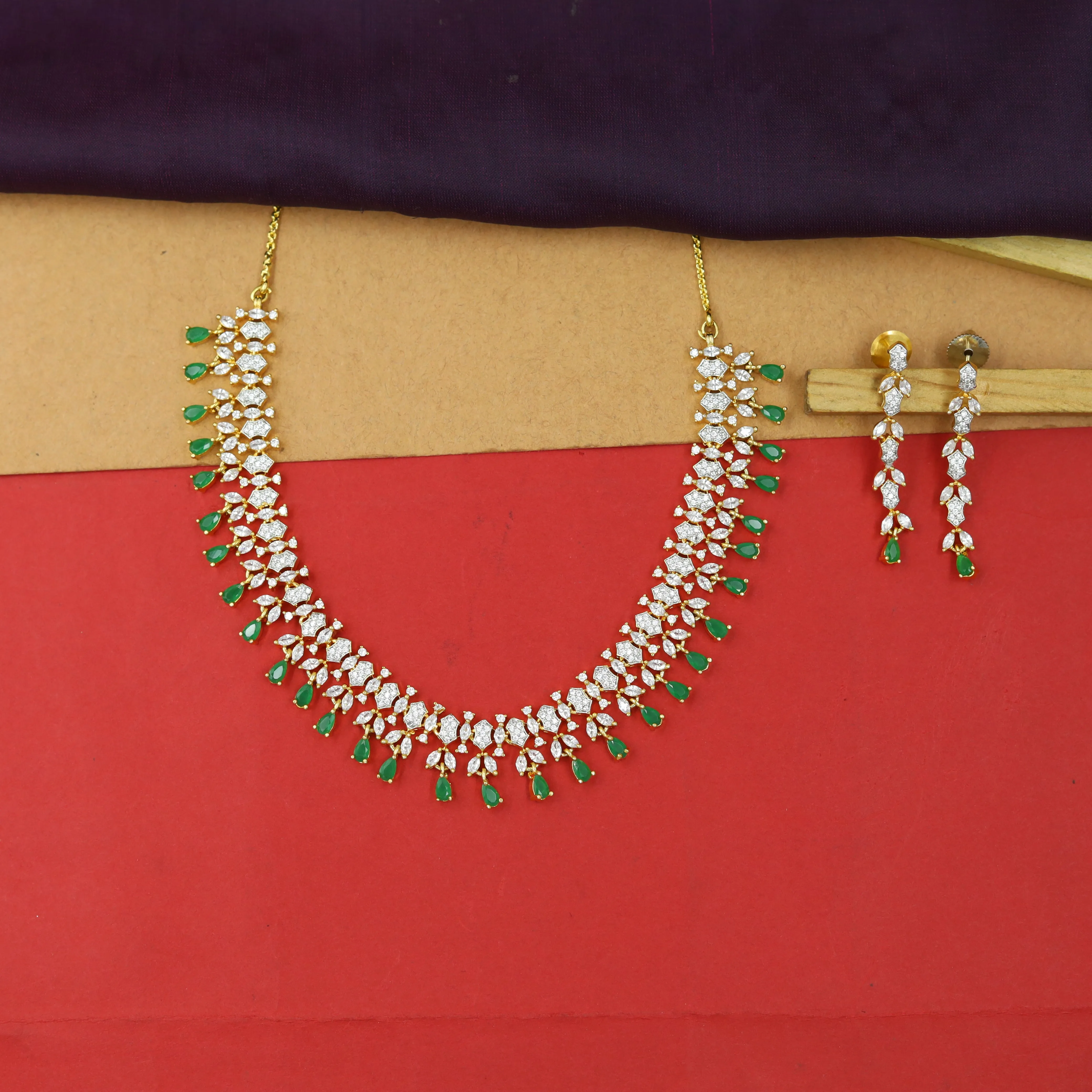 Round Neck Zircon/AD Necklace Set 7327-68