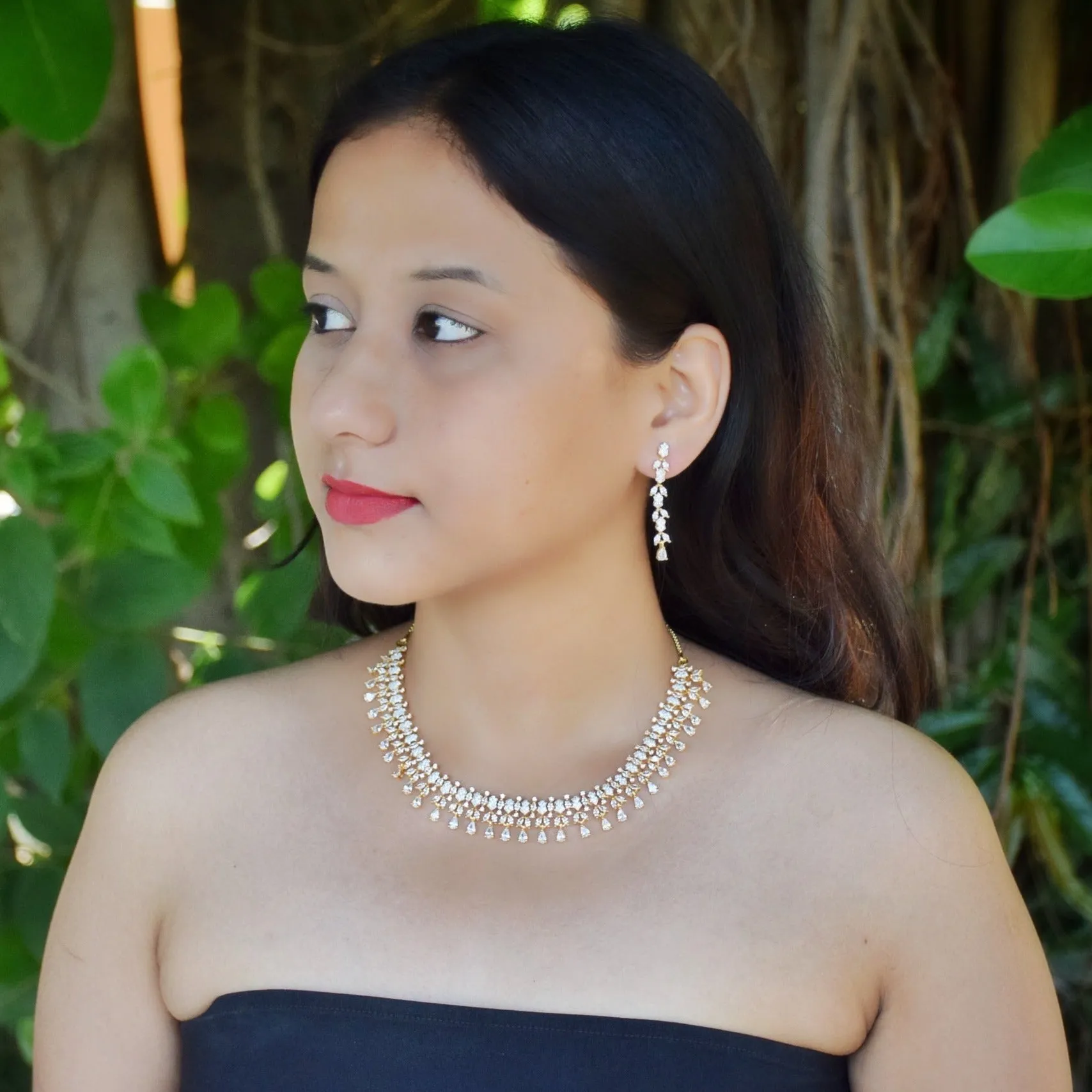 Round Neck Zircon/AD Necklace Set 7327-68