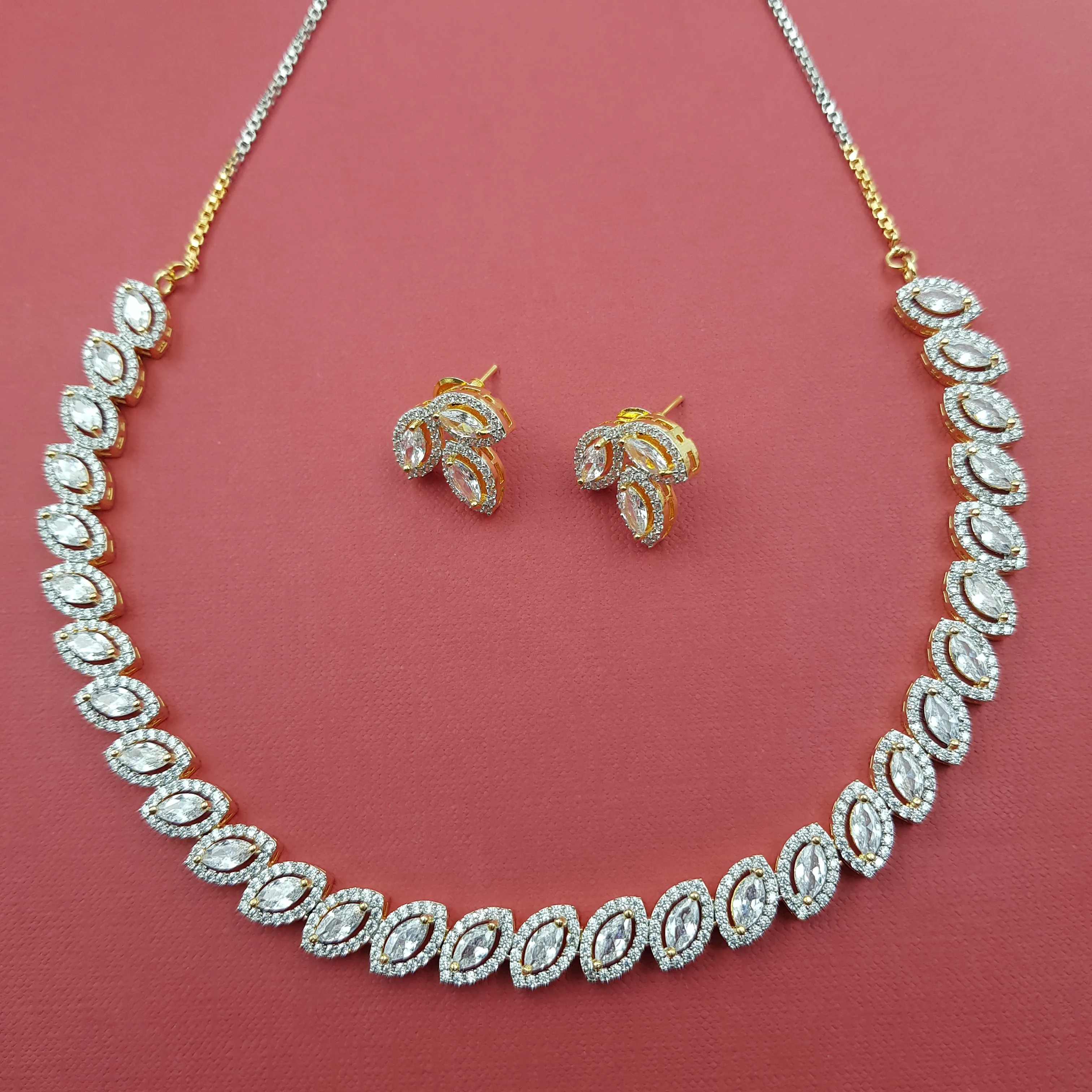 Round Neck Zircon/AD Necklace Set 8574-08