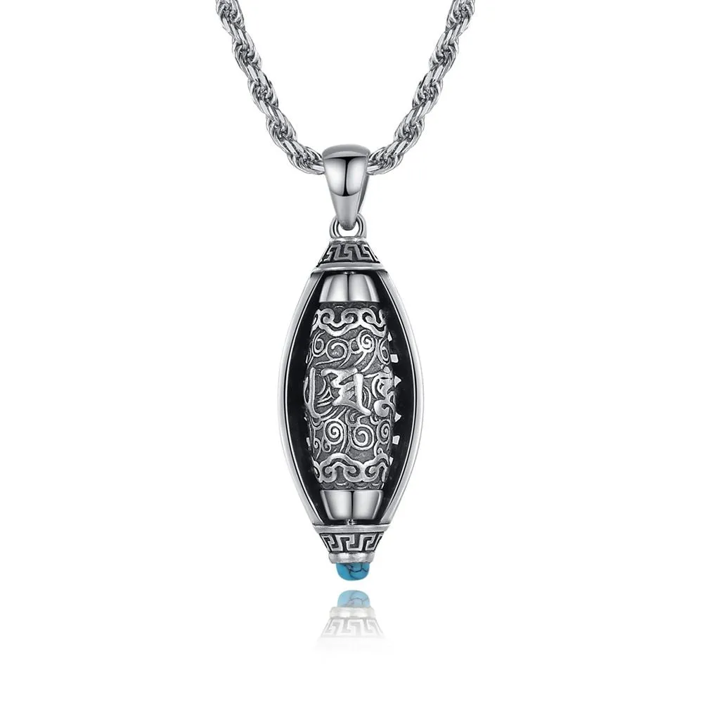 S925 Sterling Silver Lucky Transfer Six Words Turquoise Nine Eyes Beads Pendant Necklace
