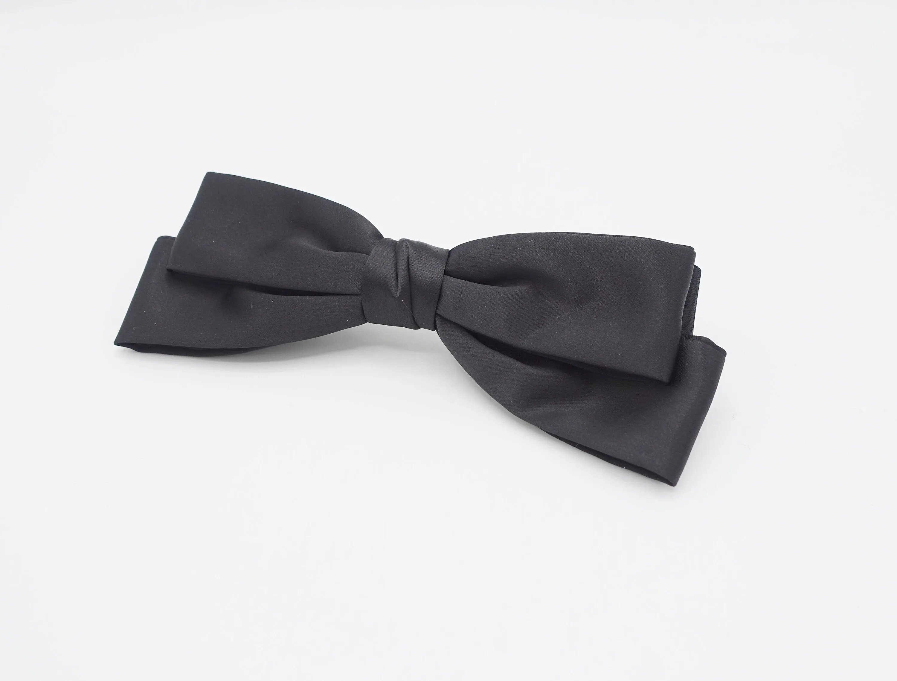 satin double layered hair bow  triple wing narrow glossy style hair accessory for women