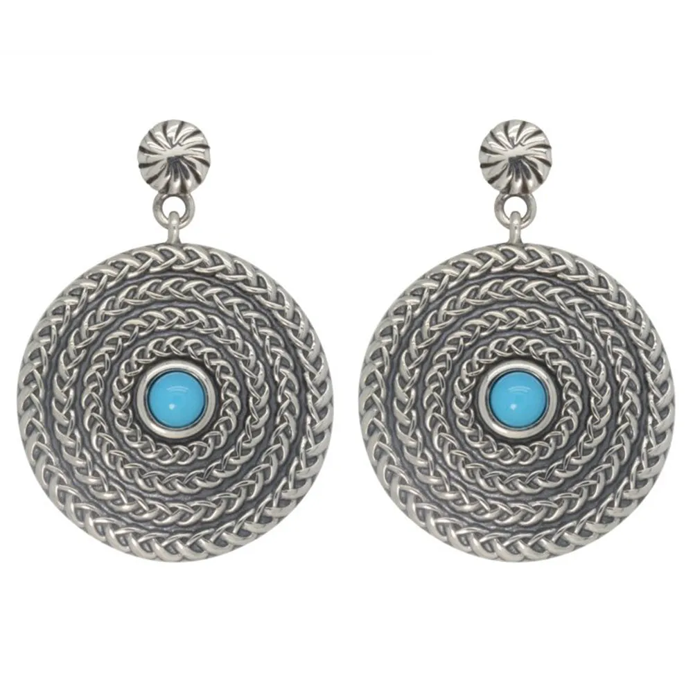 Silver and Turquoise Circle Earrings
