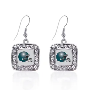 Silver Grey and Turquoise Team Helmet Square Charm Dangle Earrings