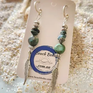 SILVER LEAF - TURQUOISE STONE HOOK EARRINGS