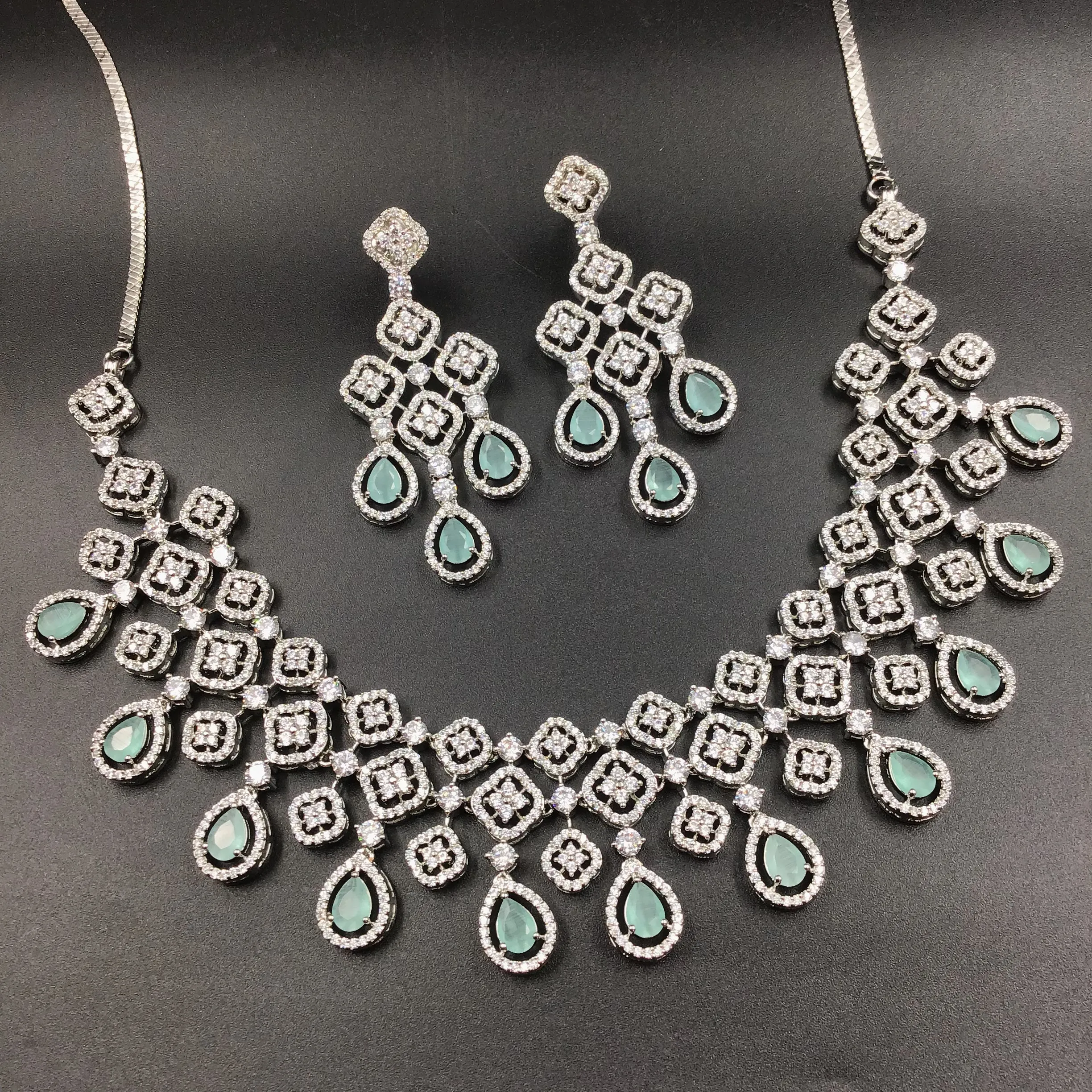 Silver Polish Zircon/AD Necklace Set 6757-69