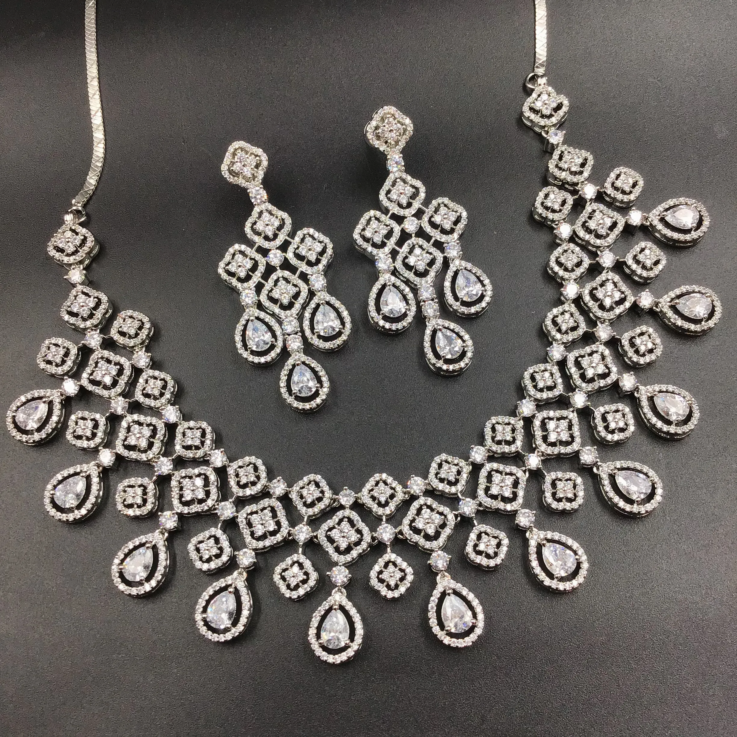 Silver Polish Zircon/AD Necklace Set 6757-69
