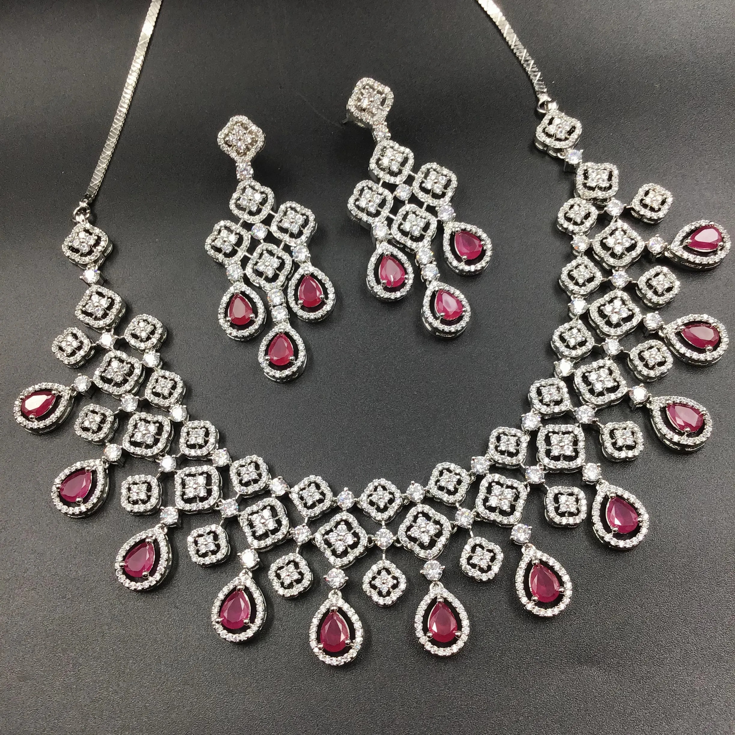 Silver Polish Zircon/AD Necklace Set 6757-69