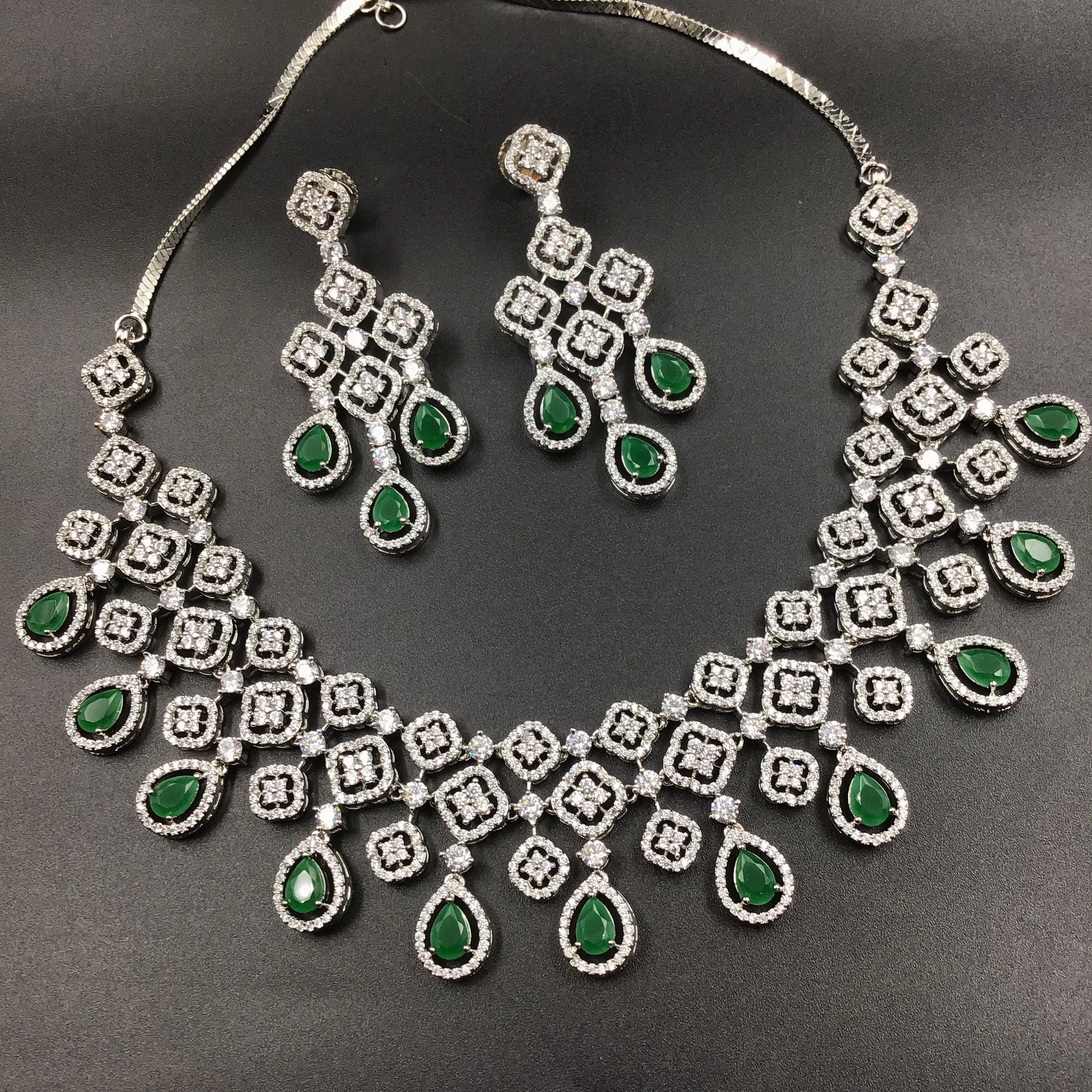 Silver Polish Zircon/AD Necklace Set 6757-69