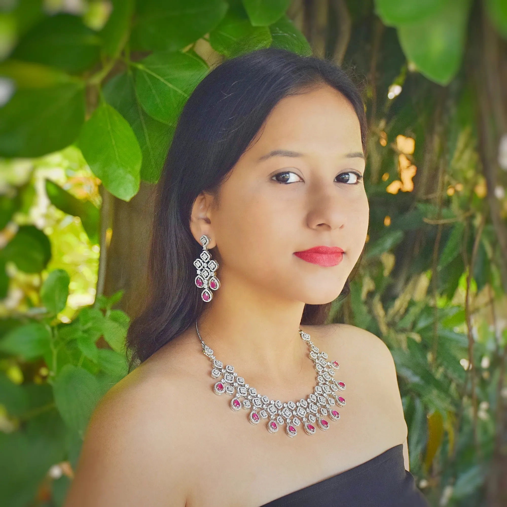 Silver Polish Zircon/AD Necklace Set 6757-69