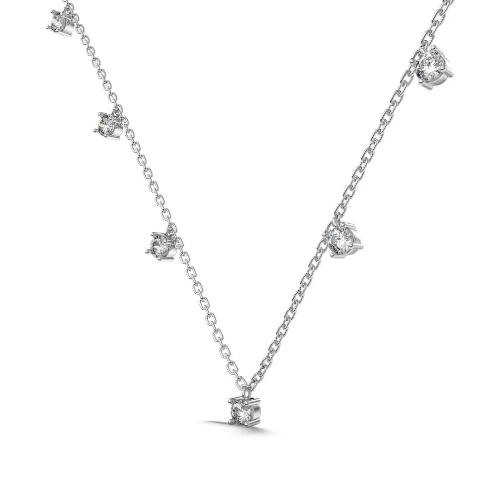 Silver S925 Round Zirconium Fringed Zircon Small Pendant Necklace