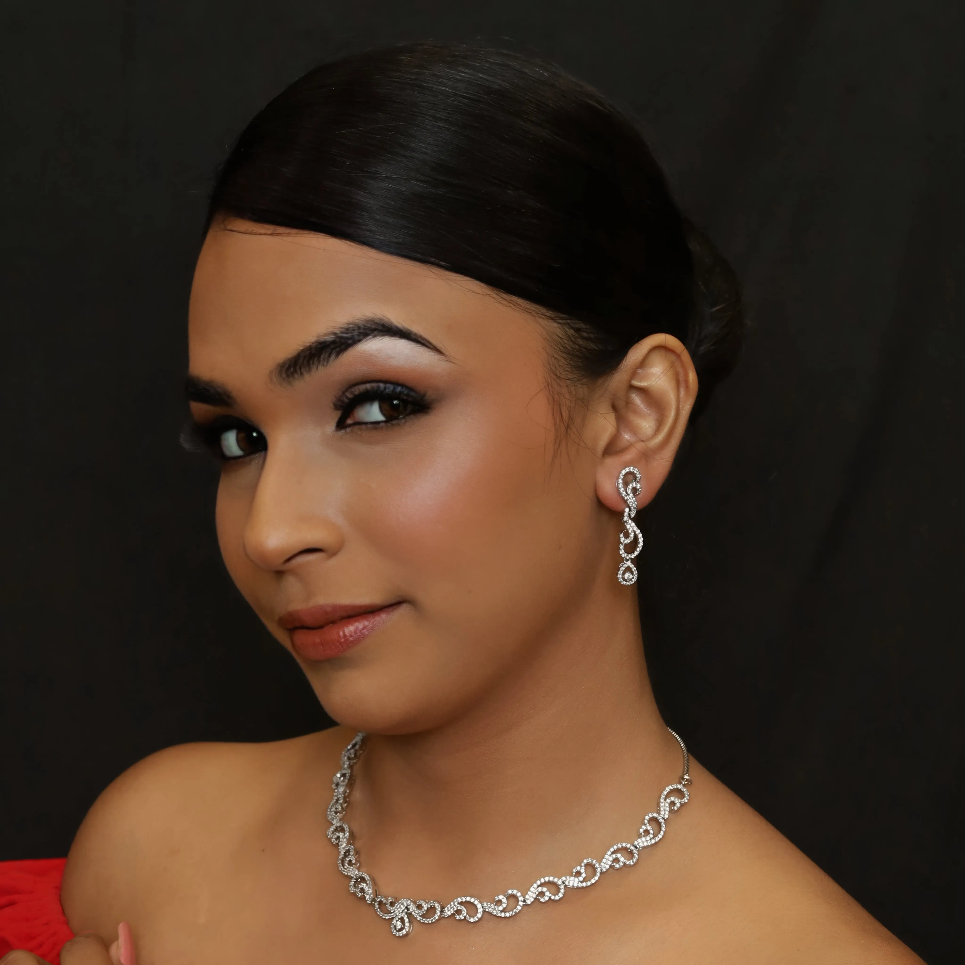 Silver Zircon/AD Necklace Set 11340-7346