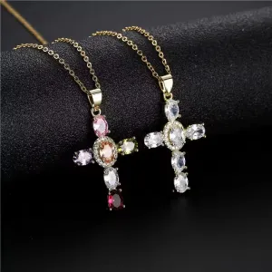 SISSLIA Wholesale Copper Gold Plated CZ Cross Pendant Necklaces For Women Handmade Jewellery