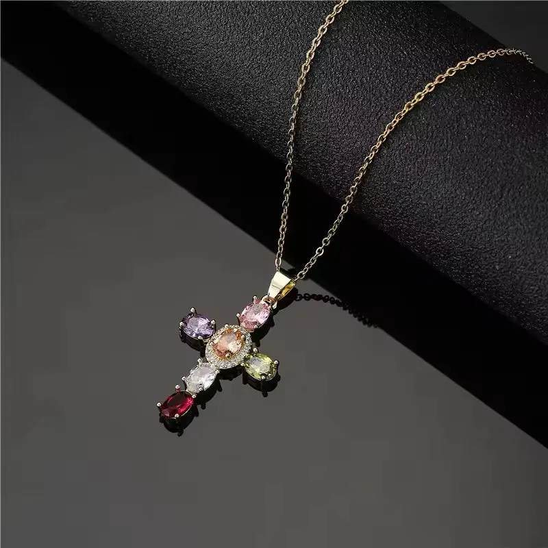 SISSLIA Wholesale Copper Gold Plated CZ Cross Pendant Necklaces For Women Handmade Jewellery