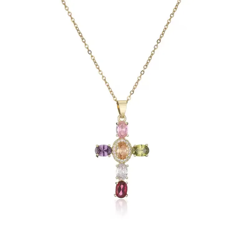 SISSLIA Wholesale Copper Gold Plated CZ Cross Pendant Necklaces For Women Handmade Jewellery
