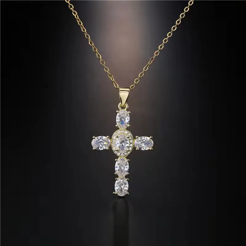 SISSLIA Wholesale Copper Gold Plated CZ Cross Pendant Necklaces For Women Handmade Jewellery